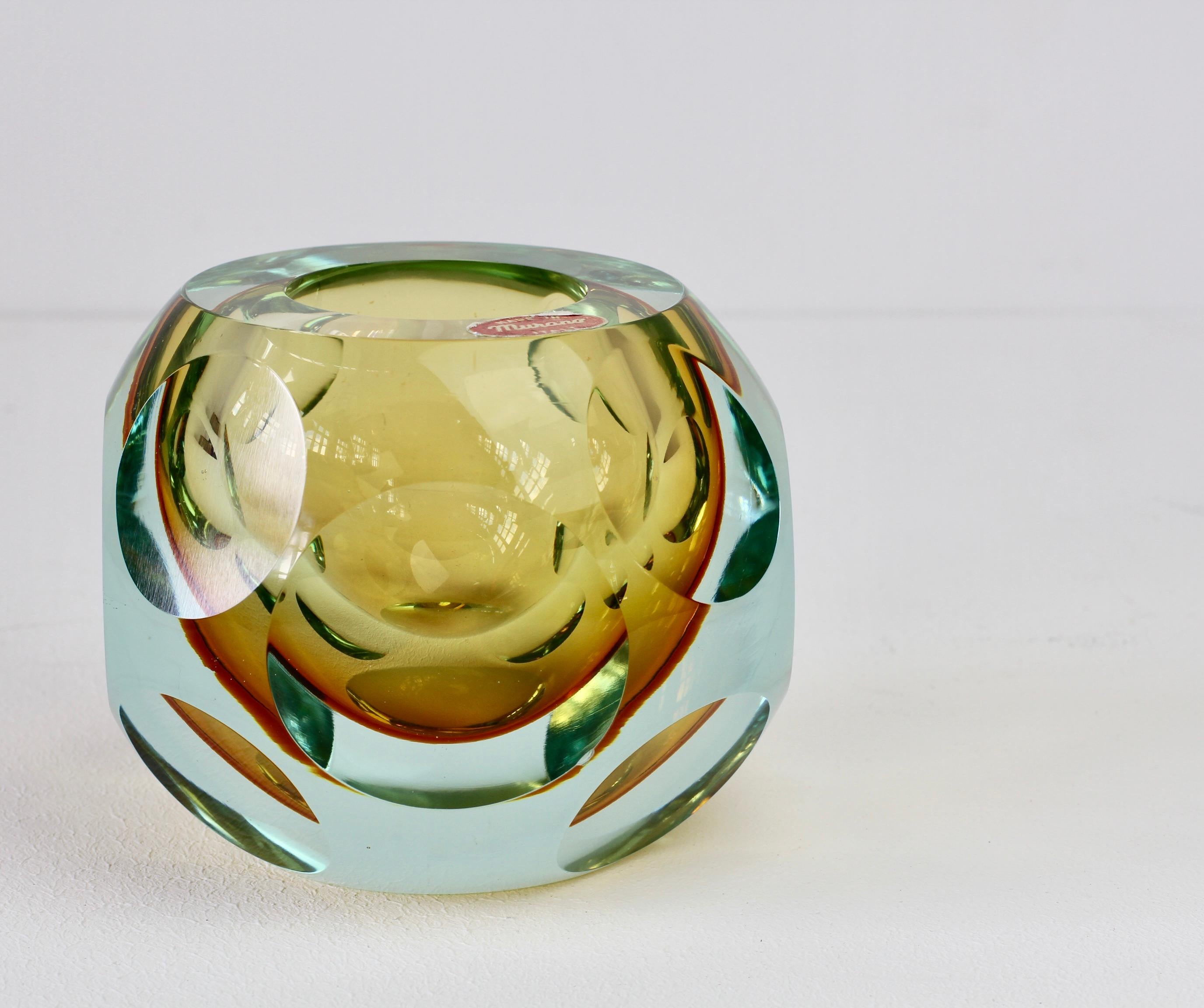 Midcentury Italian Faceted Murano Glass Vase Flavio Poli for Seguso Attributed For Sale 9