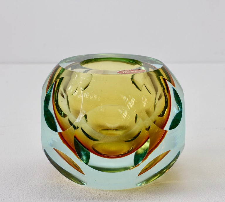 Mid-Century Modern Midcentury Italian Faceted Murano Glass Vase Flavio Poli for Seguso Attributed For Sale