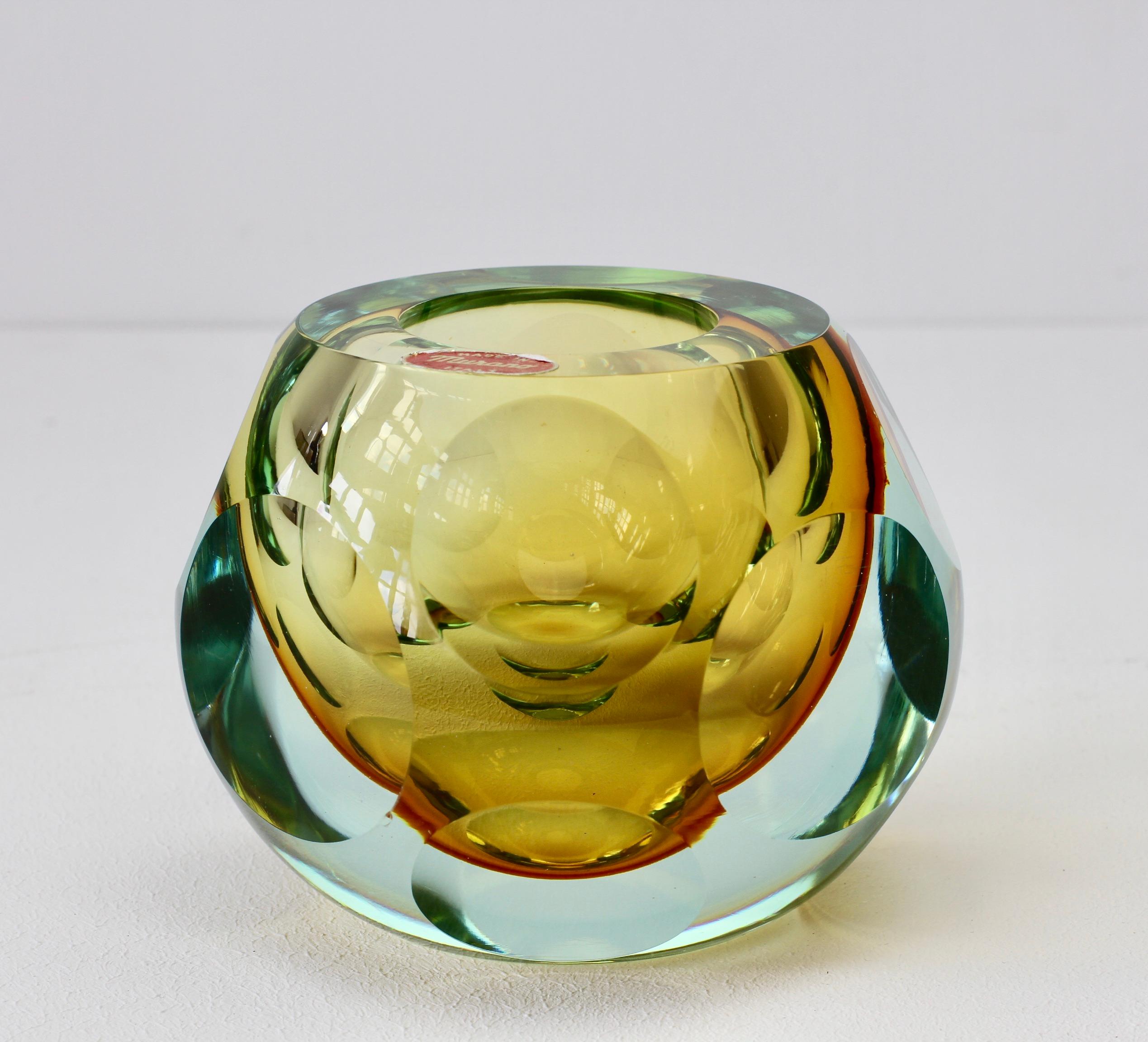 Midcentury Italian Faceted Murano Glass Vase Flavio Poli for Seguso Attributed In Good Condition For Sale In Landau an der Isar, Bayern