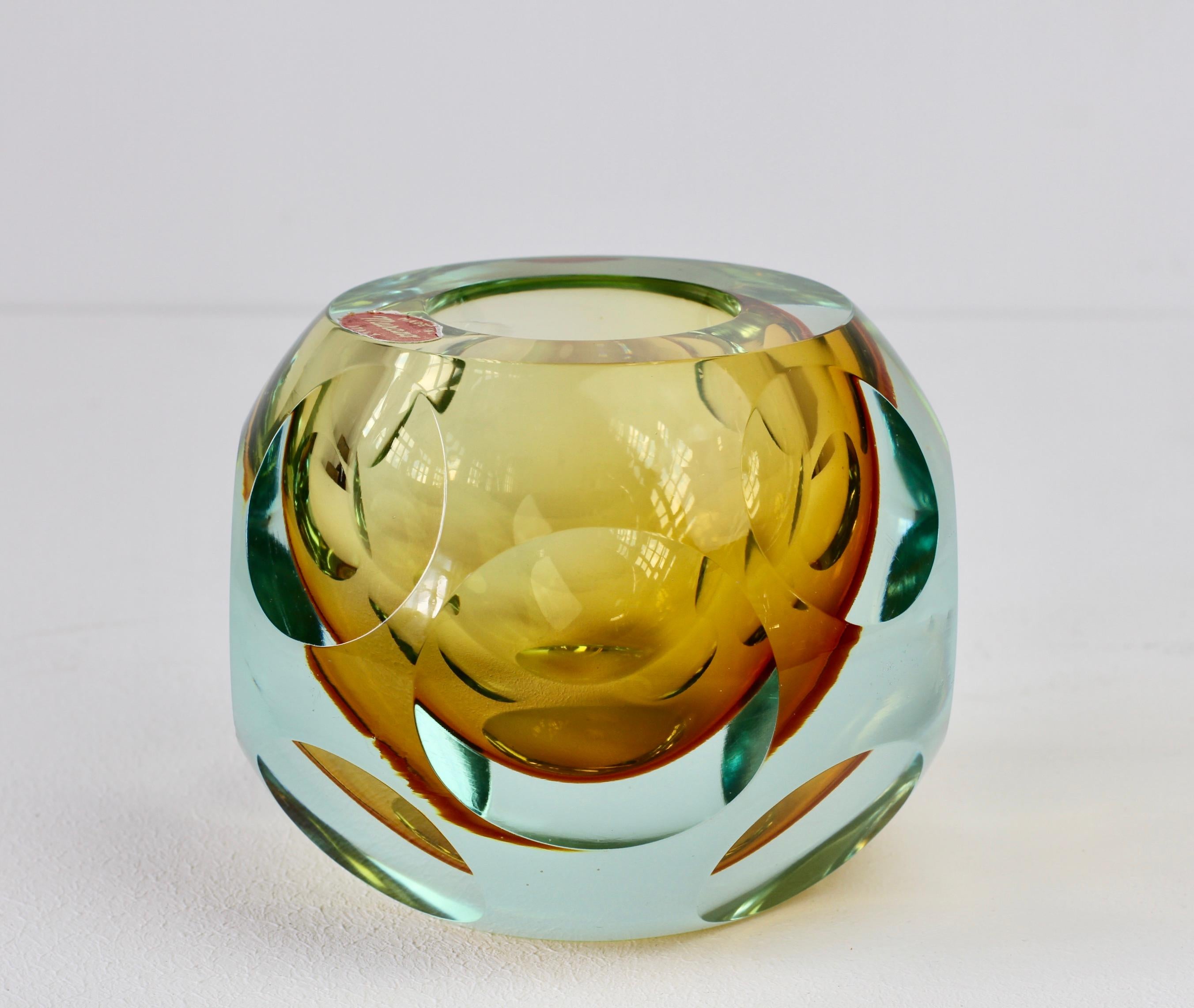 20th Century Midcentury Italian Faceted Murano Glass Vase Flavio Poli for Seguso Attributed For Sale