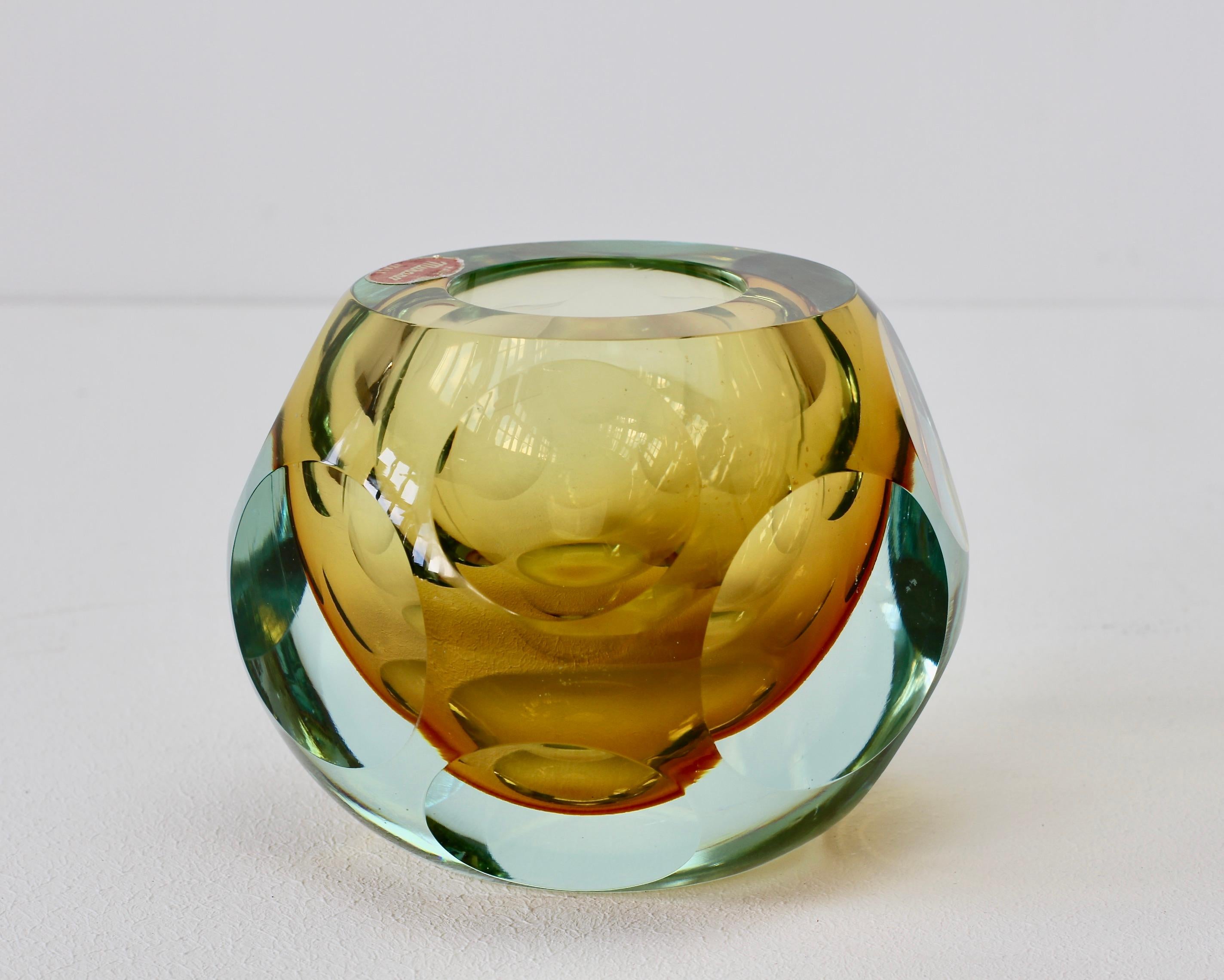 Midcentury Italian Faceted Murano Glass Vase Flavio Poli for Seguso Attributed For Sale 1