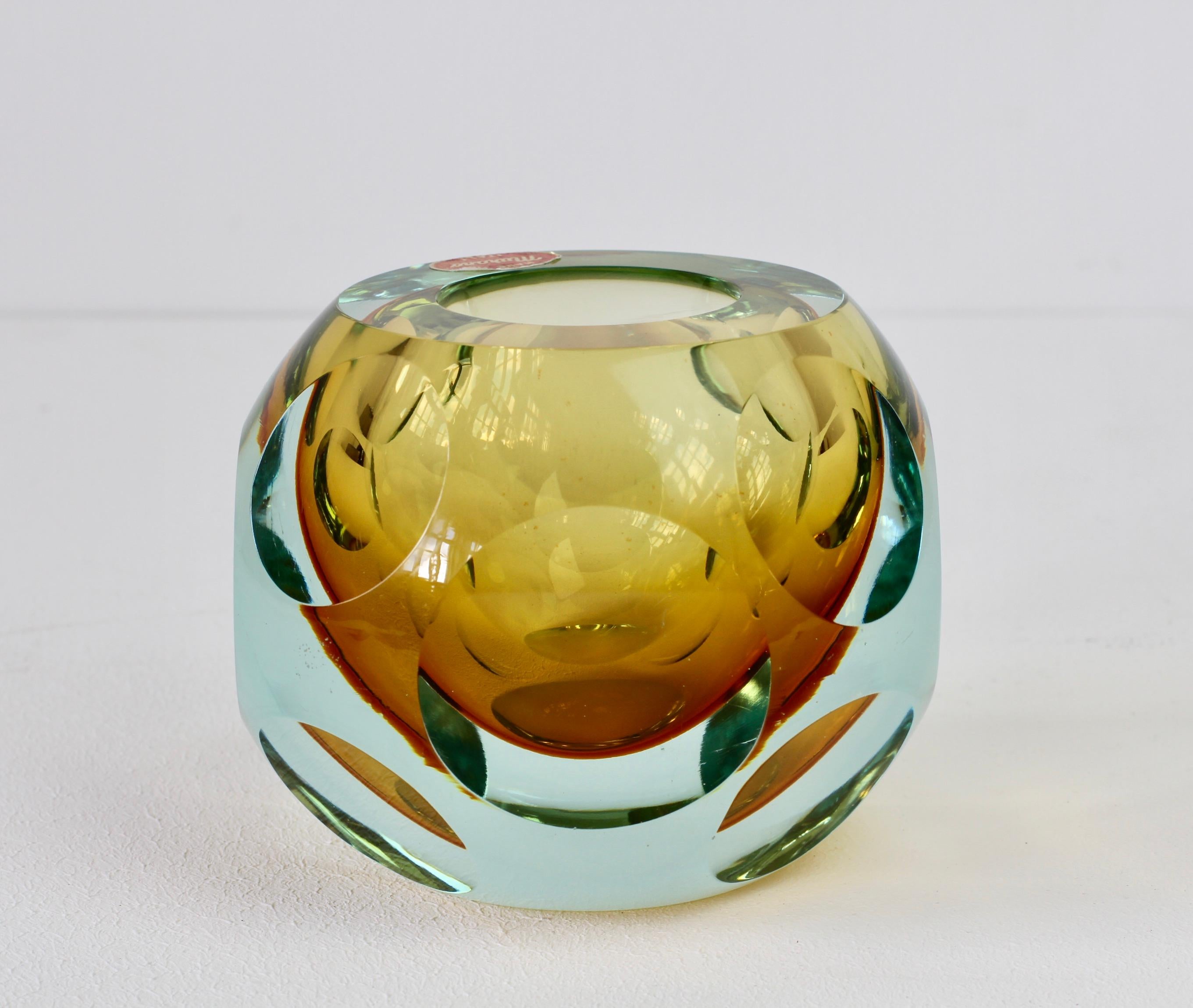 Midcentury Italian Faceted Murano Glass Vase Flavio Poli for Seguso Attributed For Sale 2