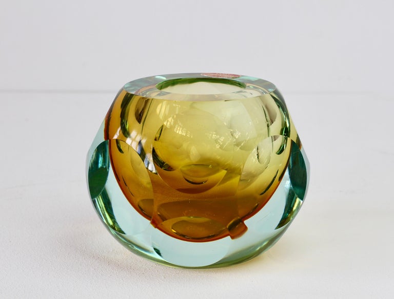 Midcentury Italian Faceted Murano Glass Vase Flavio Poli for Seguso Attributed For Sale 3