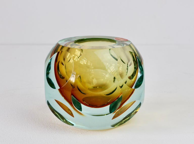 Midcentury Italian Faceted Murano Glass Vase Flavio Poli for Seguso Attributed For Sale 4