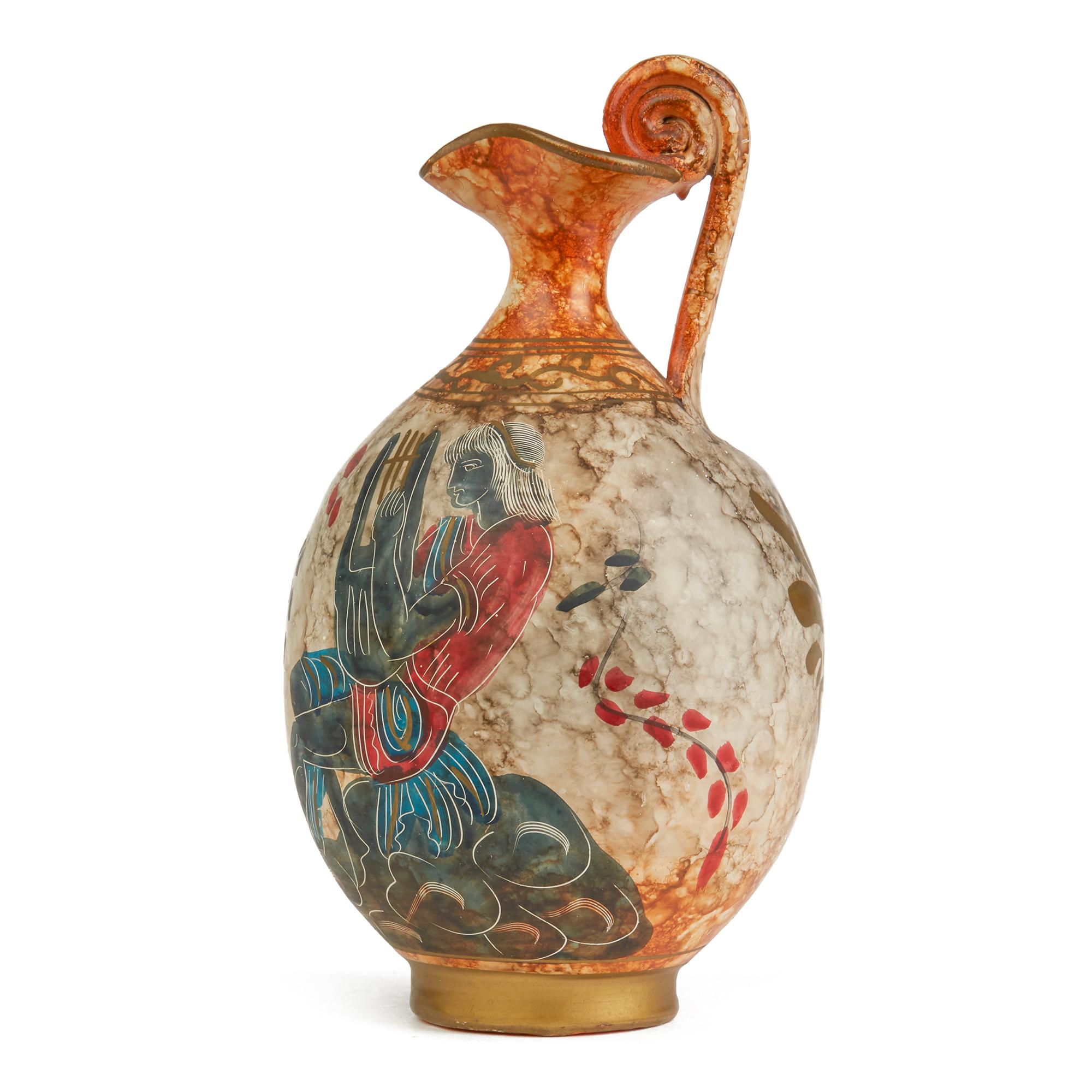 Midcentury Italian Fantoni Attributed Classical Design Art Pottery Jug In Good Condition For Sale In Bishop's Stortford, Hertfordshire