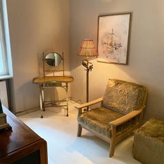 Midcentury Italian Faux Bamboo Floor Lamp with Parrots and Bamboo Lamp Shade
