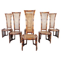 Mid Century Italian Faux Bamboo High Back Dining Chairs, 1960s
