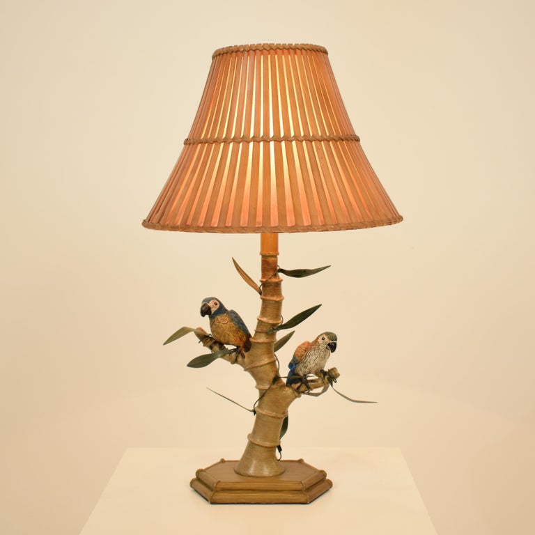 Midcentury Italian Faux Bamboo Table Lamp with Parrots and Bamboo Lamp Shade  at 1stDibs | lamp shade bamboo, vintage bamboo lamp shade, bamboo lampshade  for table lamp
