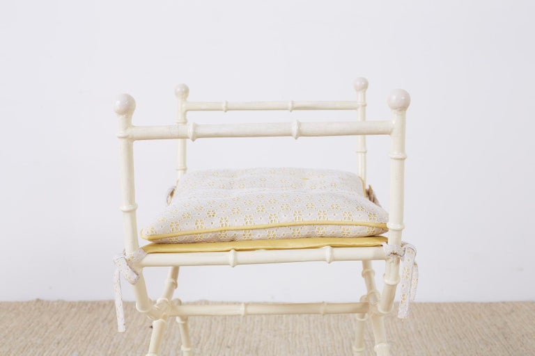 Midcentury Italian Faux Bamboo Vanity Stool or Bench For Sale at 1stdibs