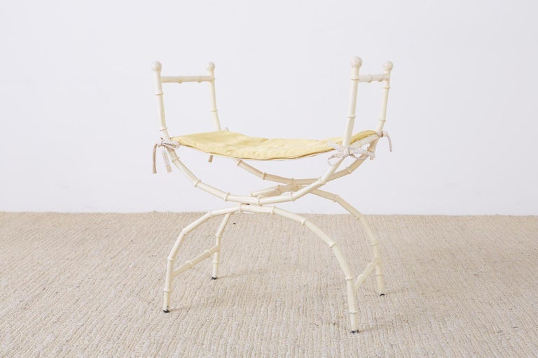 Midcentury Italian Faux Bamboo Vanity Stool or Bench at 1stDibs