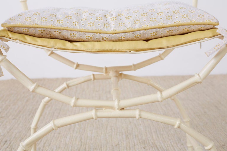 Midcentury Italian Faux Bamboo Vanity Stool or Bench For Sale at 1stdibs