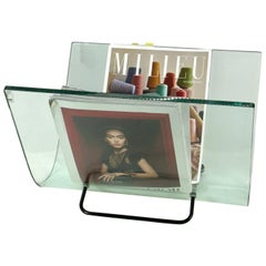 Mid-Century Italian Fiam Italia Glass Magazine Rack Stand