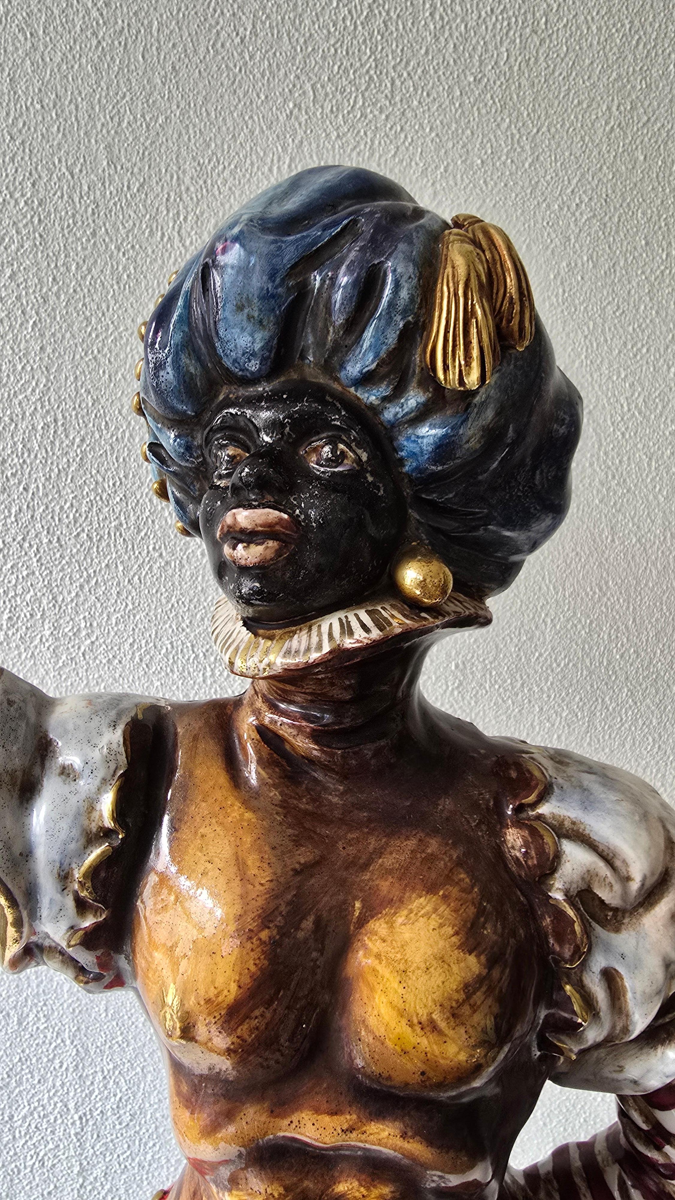 20ième siècle Lampe figurative italienne du milieu du siècle représentant un gentilhomme africain, années 1950 en vente