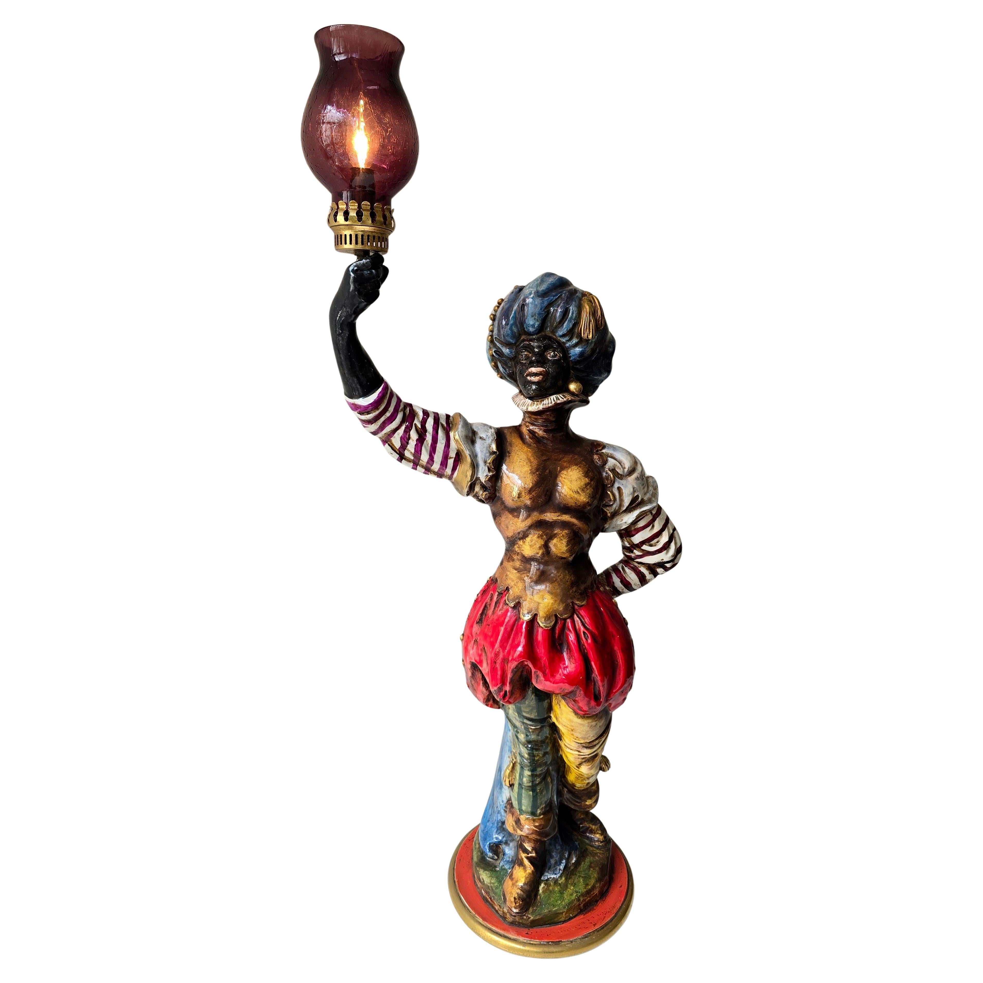 Lampe figurative italienne du milieu du siècle représentant un gentilhomme africain, années 1950 en vente