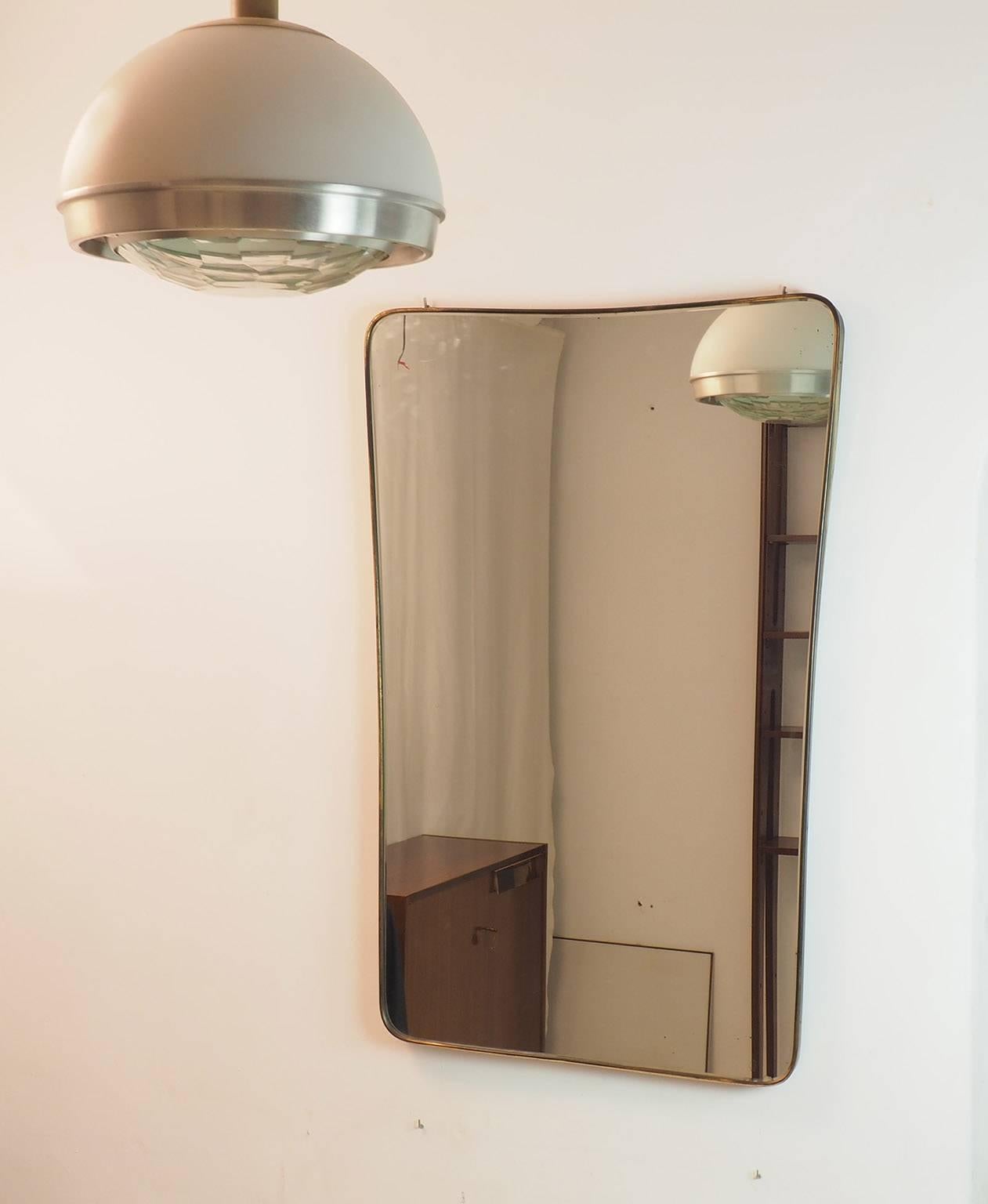 Mid-20th Century Mid Century Italian Fine Large Brass Wall Mirror in Gio Ponti Style, Milano 1950 For Sale
