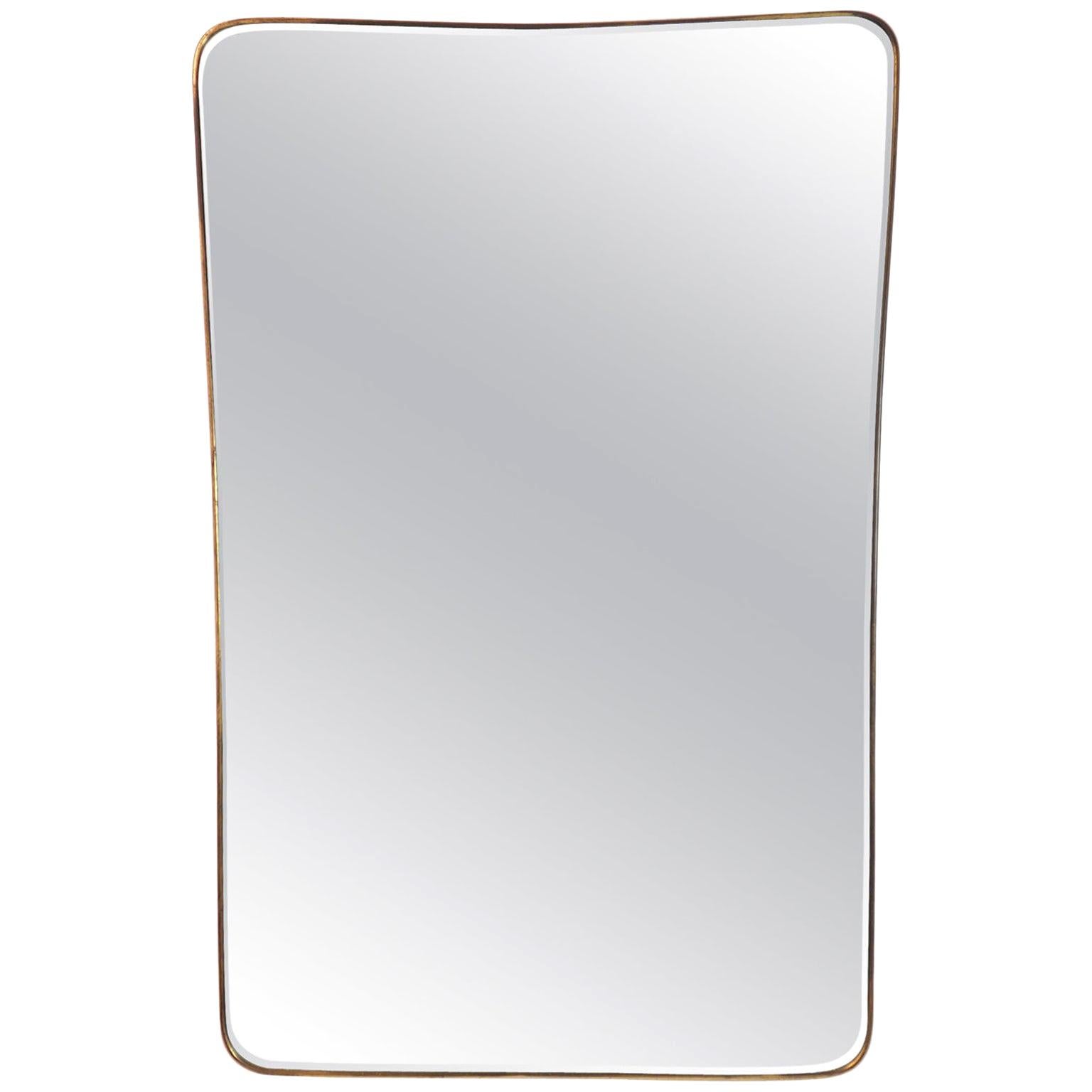 Mid Century Italian Fine Large Brass Wall Mirror in Gio Ponti Style, Milano 1950 For Sale