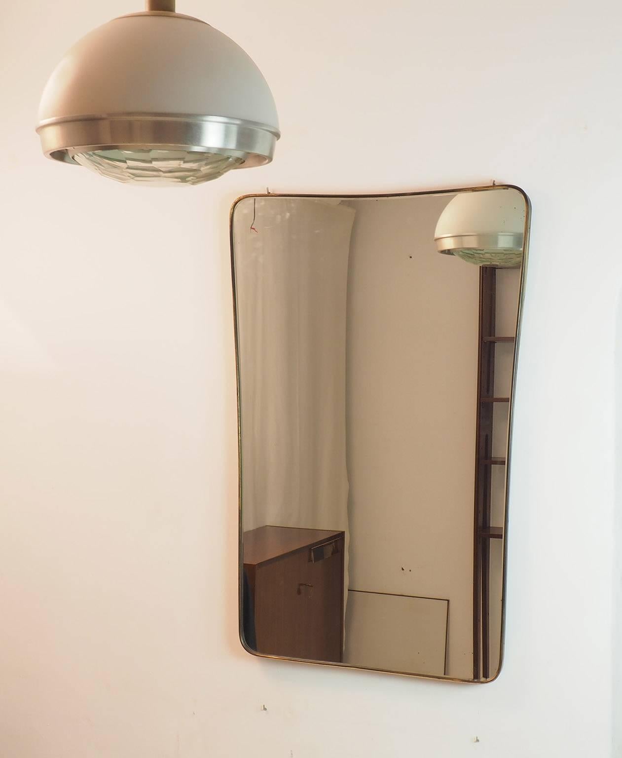 Mid-20th Century Midcentury Italian Fine large Brass Wall Mirror in Gio Ponti Style, Milano