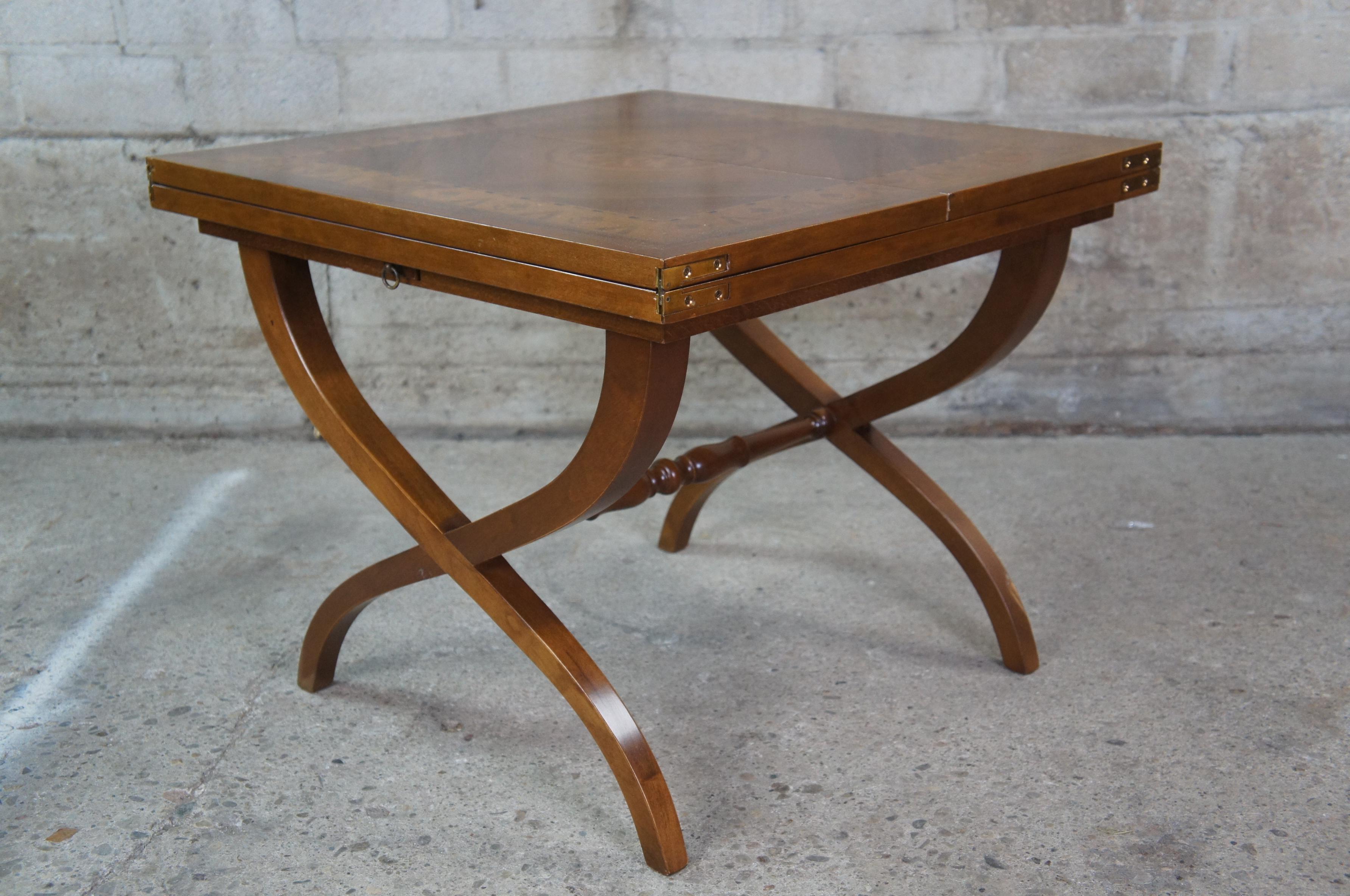 Mid Century Italian Flip Top Walnut & Marquetry Inlay Square Coffee Table, Italy For Sale 3