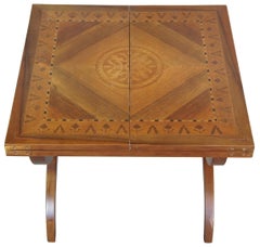 Mid Century Italian Flip Top Walnut & Marquetry Inlay Square Coffee Side Table