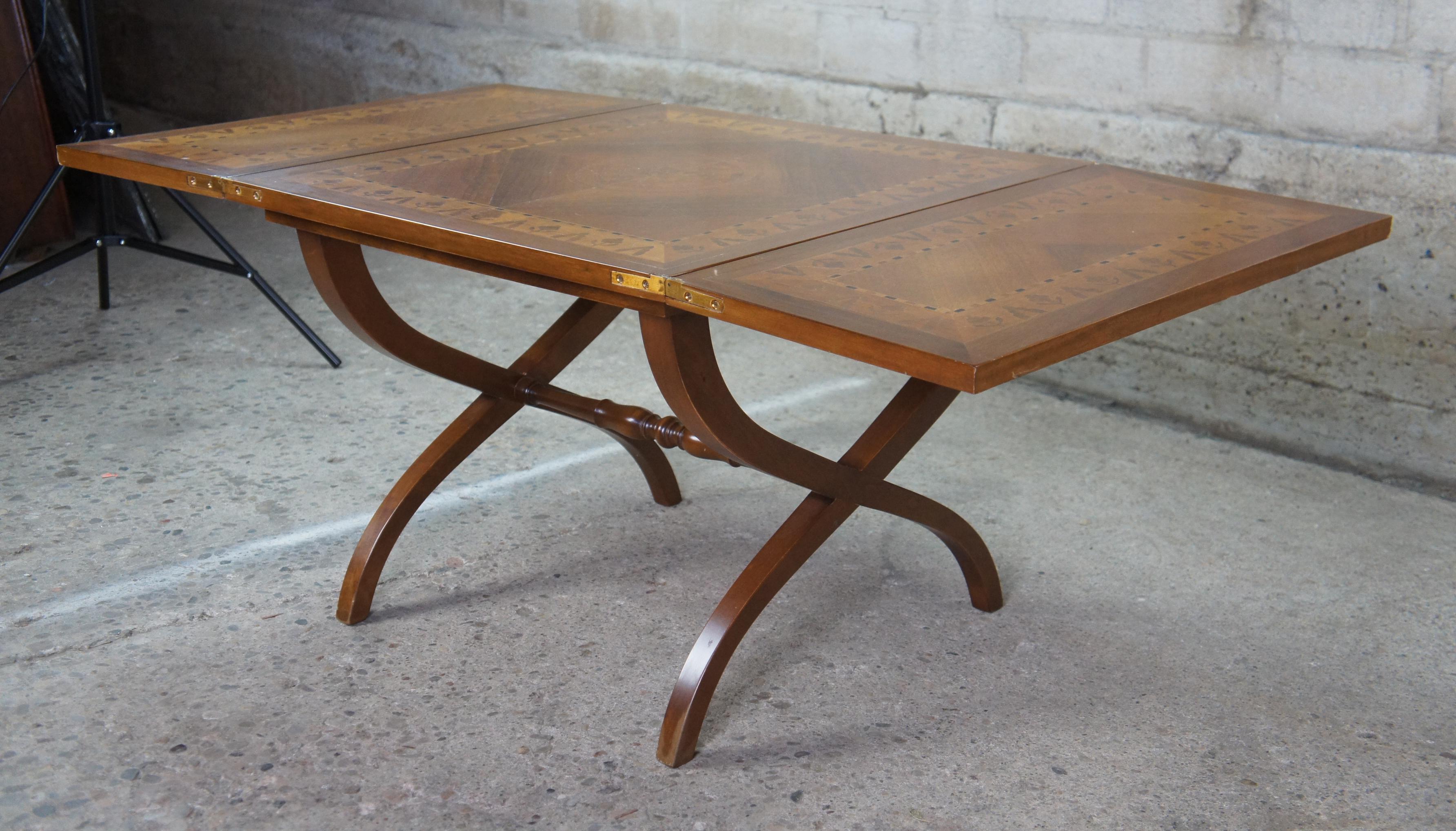 Mid-Century Modern Mid Century Italian Flip Top Walnut & Marquetry Inlay Square Coffee Table, Italy For Sale