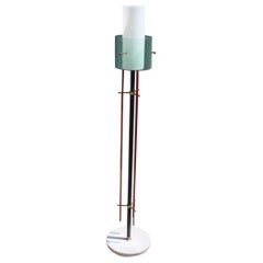 Mid-Century Italian Floor Lamp Brass Glass and Plexiglass Red Parts 1950s Stilux