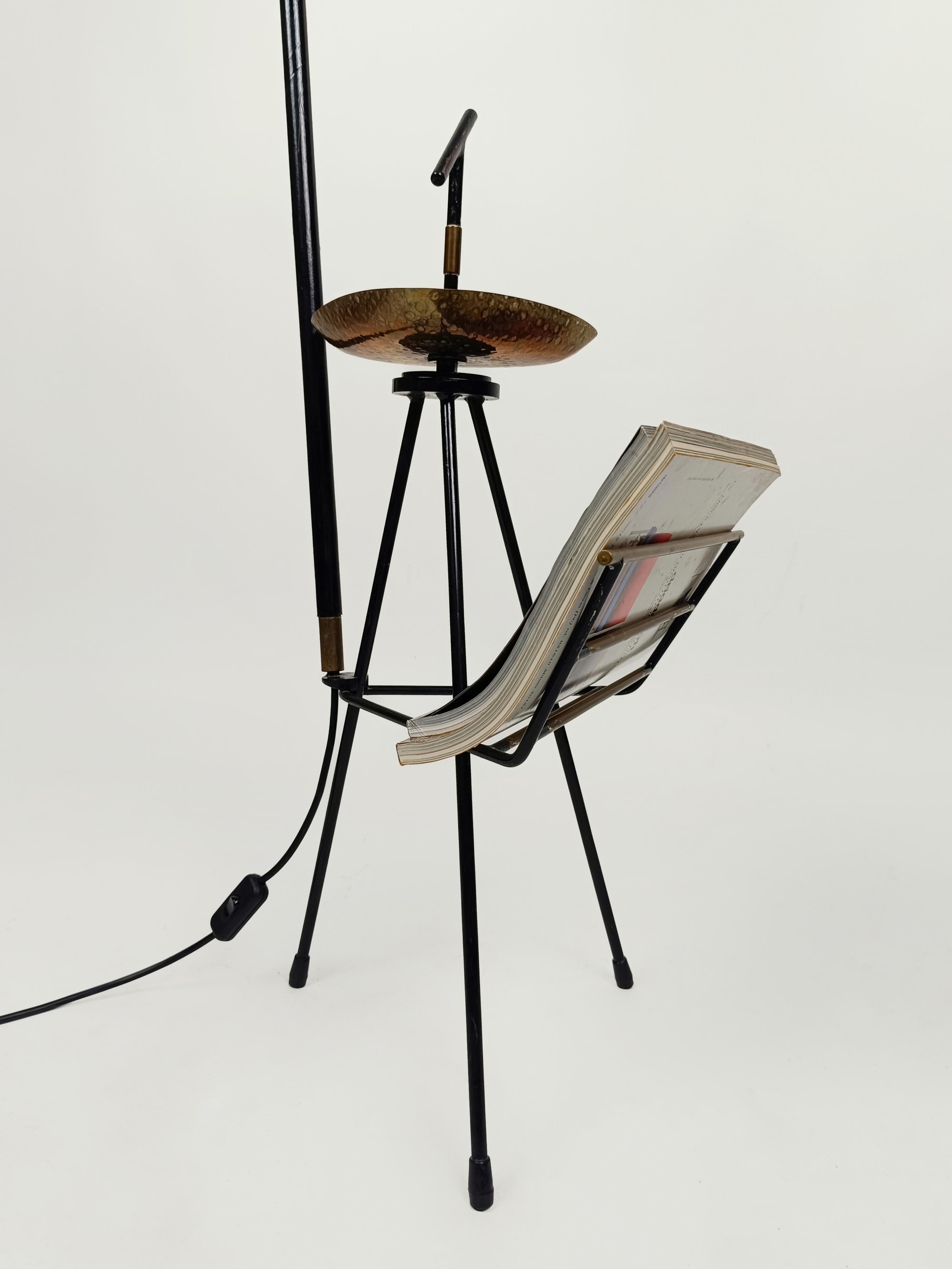 Mid Century Italian Floor Lamp equipped with Ashtray and Magazine Rack, 1950s 1