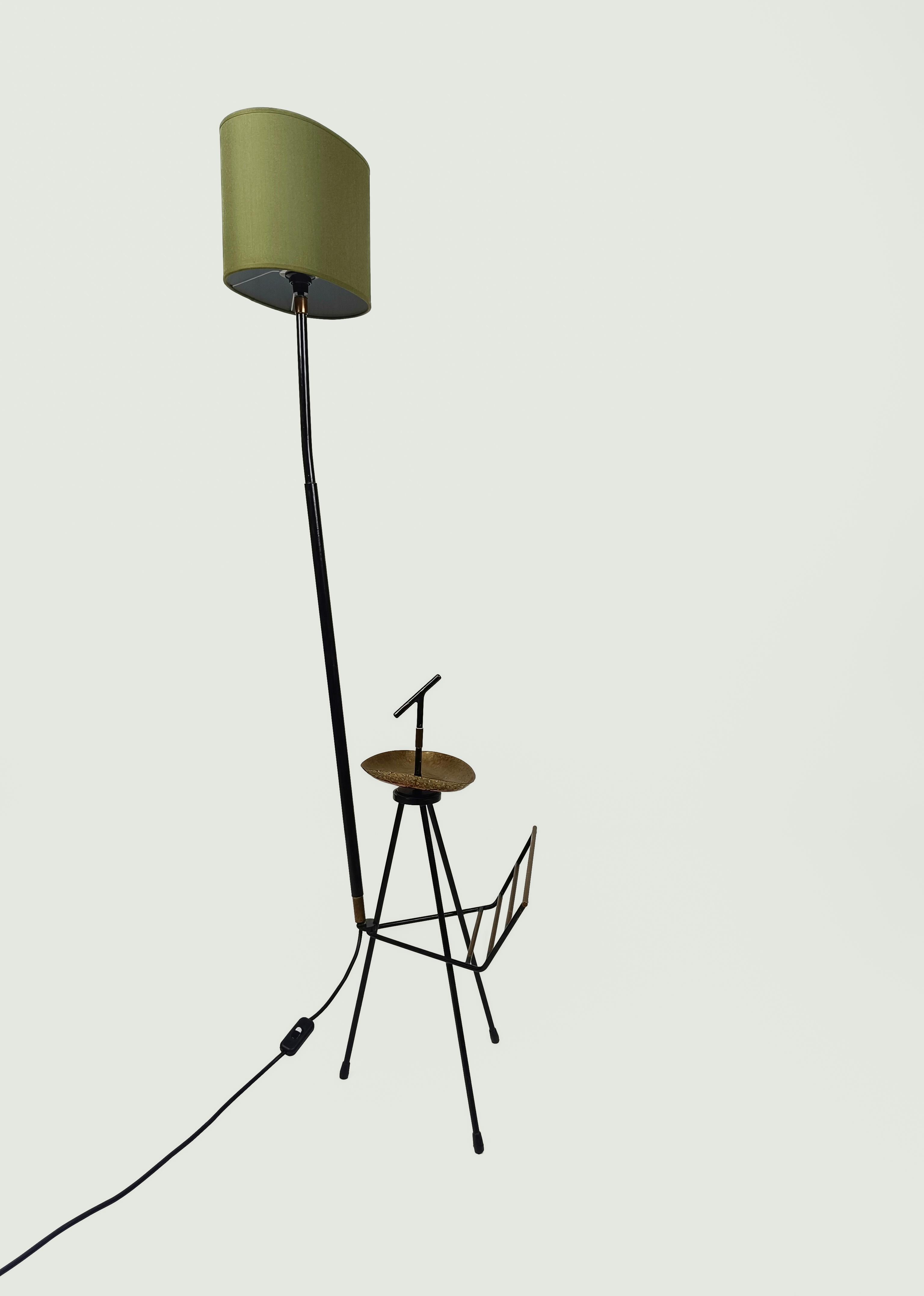 Mid Century Italian Floor Lamp equipped with Ashtray and Magazine Rack, 1950s 3