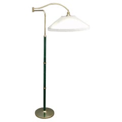 Mid-Century Italian Floor Lamp in Directional Brass, Green Velvet and Gold 1950s