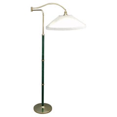 Retro Mid-Century Italian Floor Lamp in Directional Brass, Green Velvet and Gold 1950s