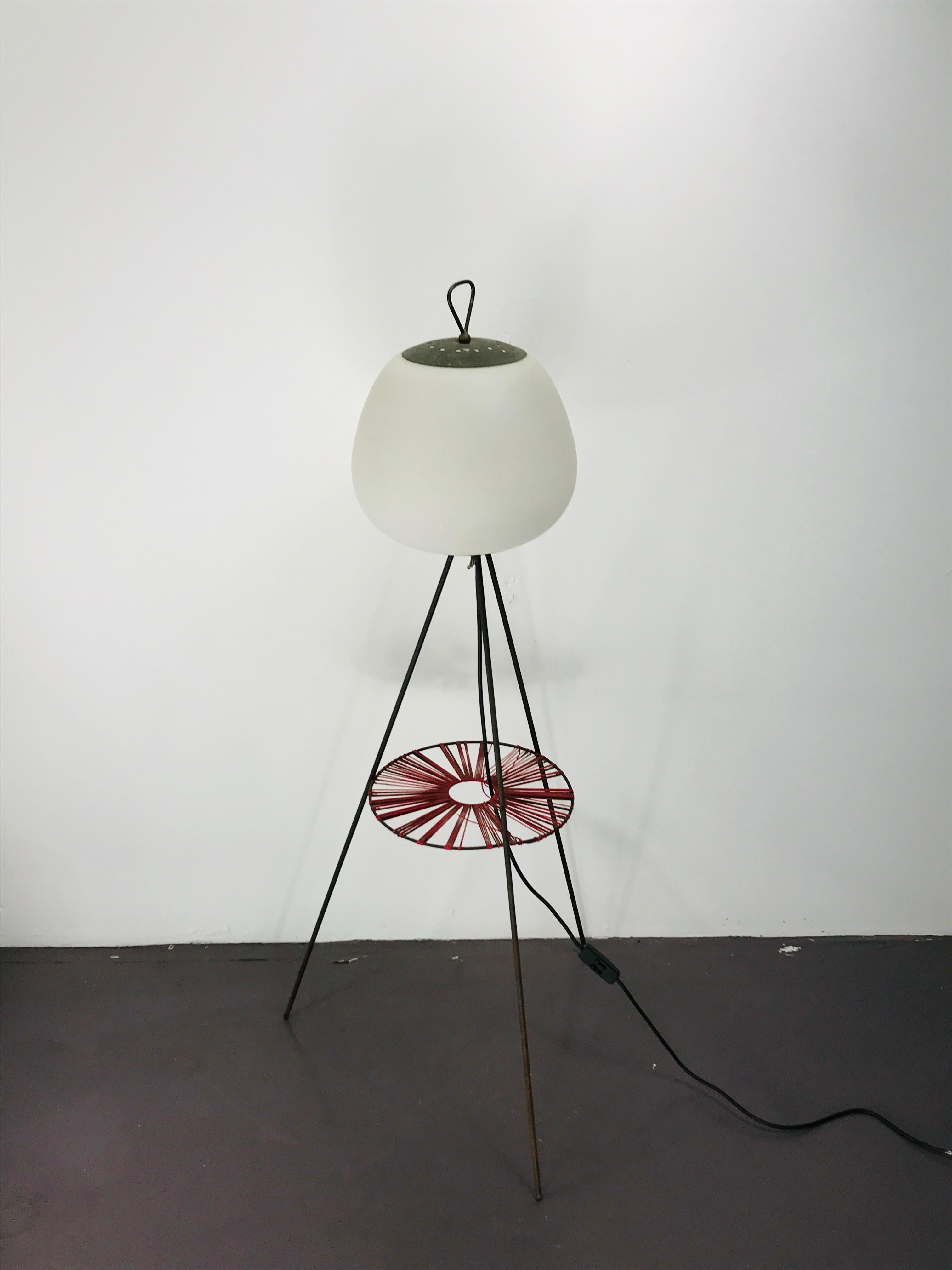 Midcentury Italian Floor Lamp in Glass and Metal Red and Blue Light, 1950 For Sale 6