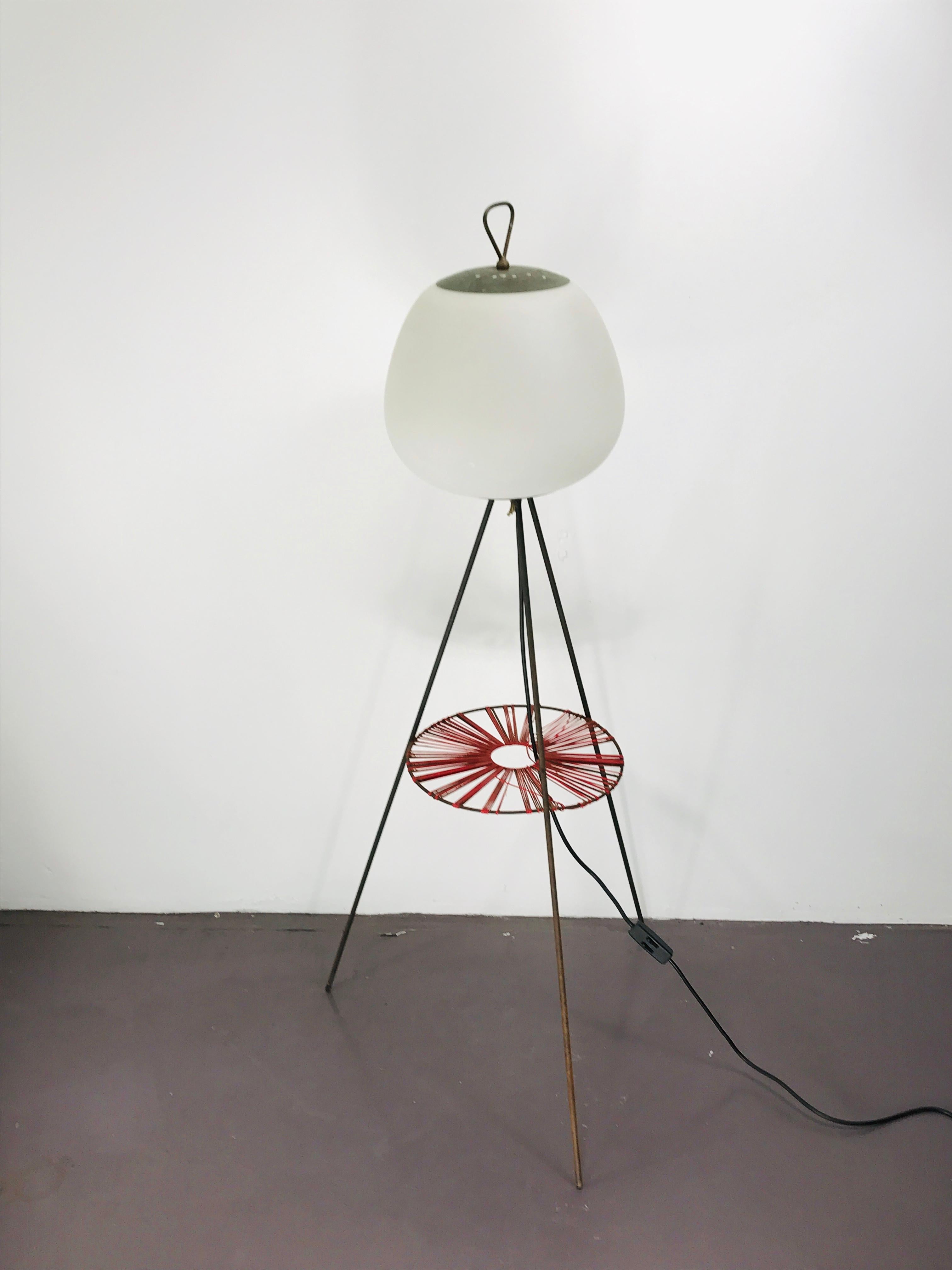 Midcentury Italian Floor Lamp in Glass and Metal Red and Blue Light, 1950 For Sale 7
