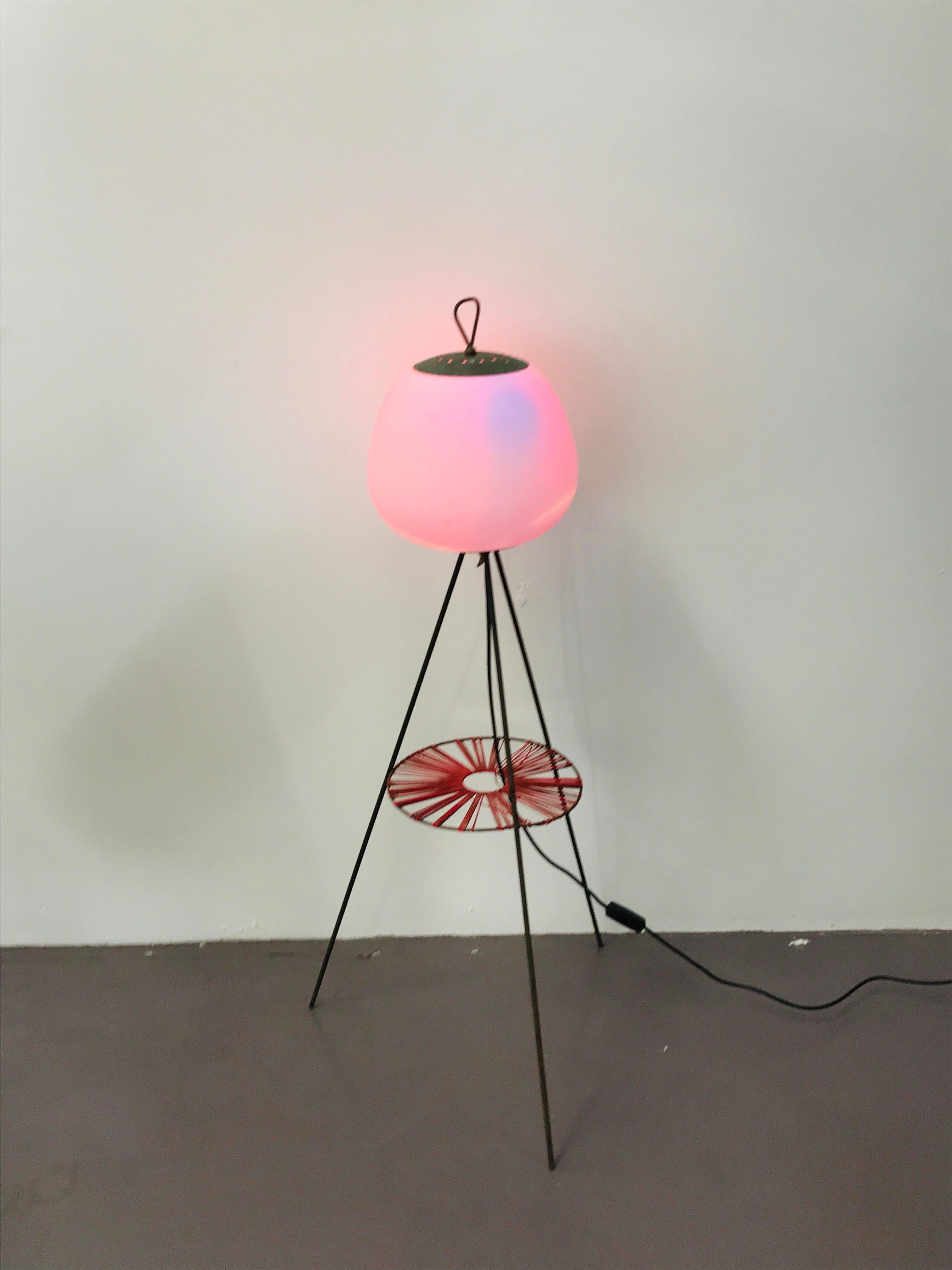 Midcentury Italian Floor Lamp in Glass and Metal Red and Blue Light, 1950 For Sale 9