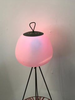 Midcentury Italian Floor Lamp in Glass and Metal Red and Blue Light, 1950