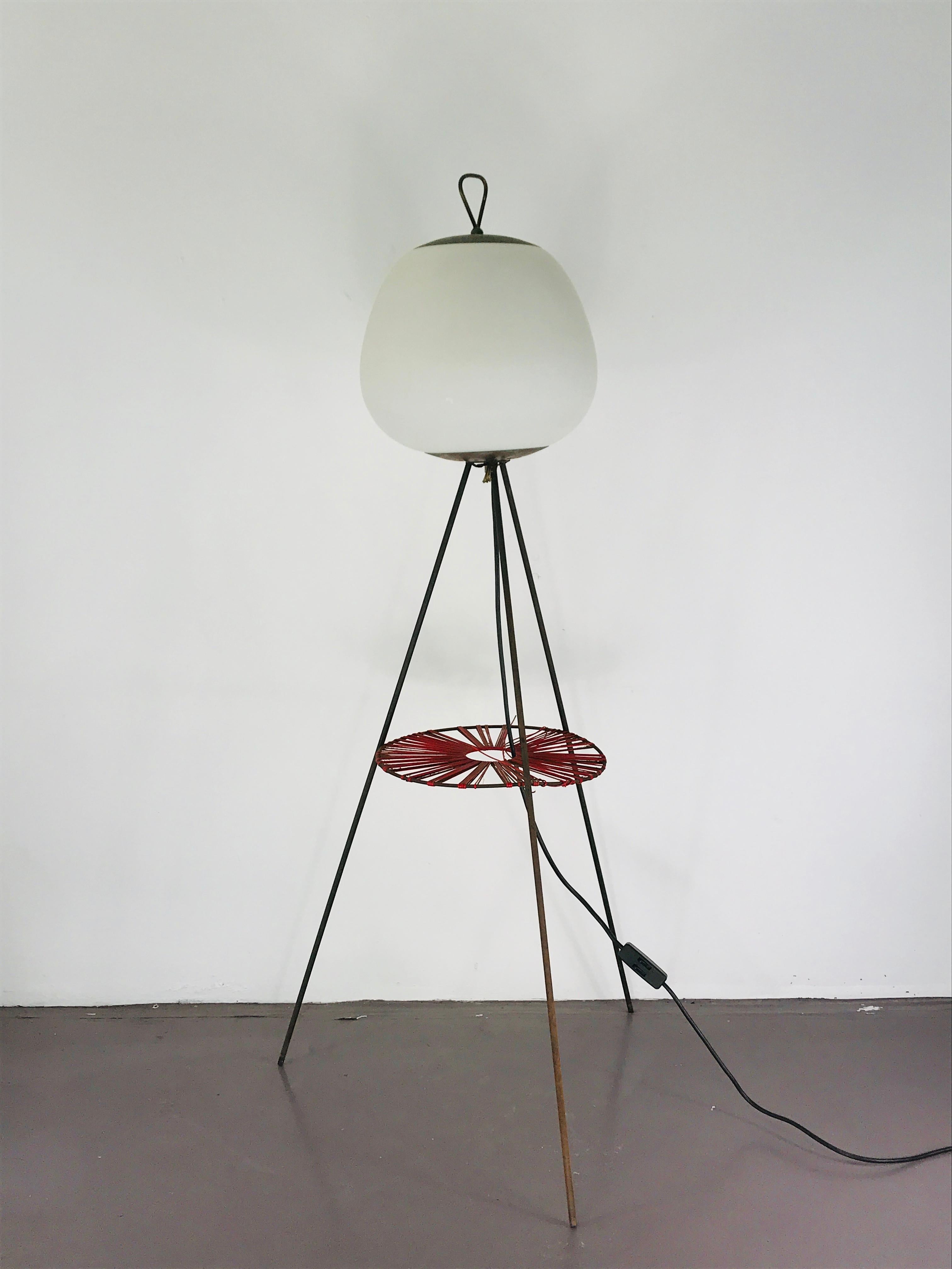 Mid-Century Modern Midcentury Italian Floor Lamp in Glass and Metal Red and Blue Light, 1950 For Sale