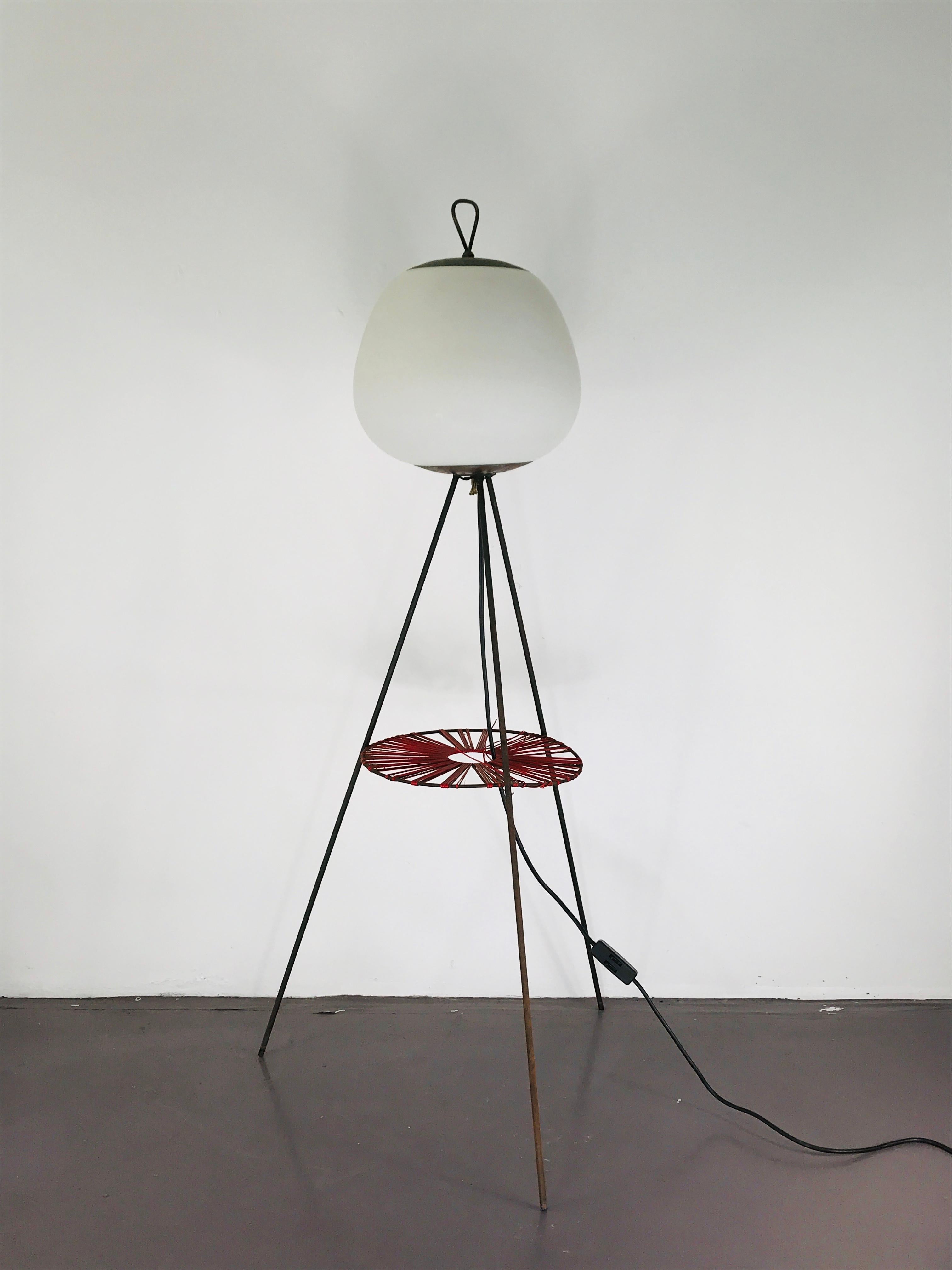 Midcentury Italian Floor Lamp in Glass and Metal Red and Blue Light, 1950 In Fair Condition For Sale In Byron Bay, NSW