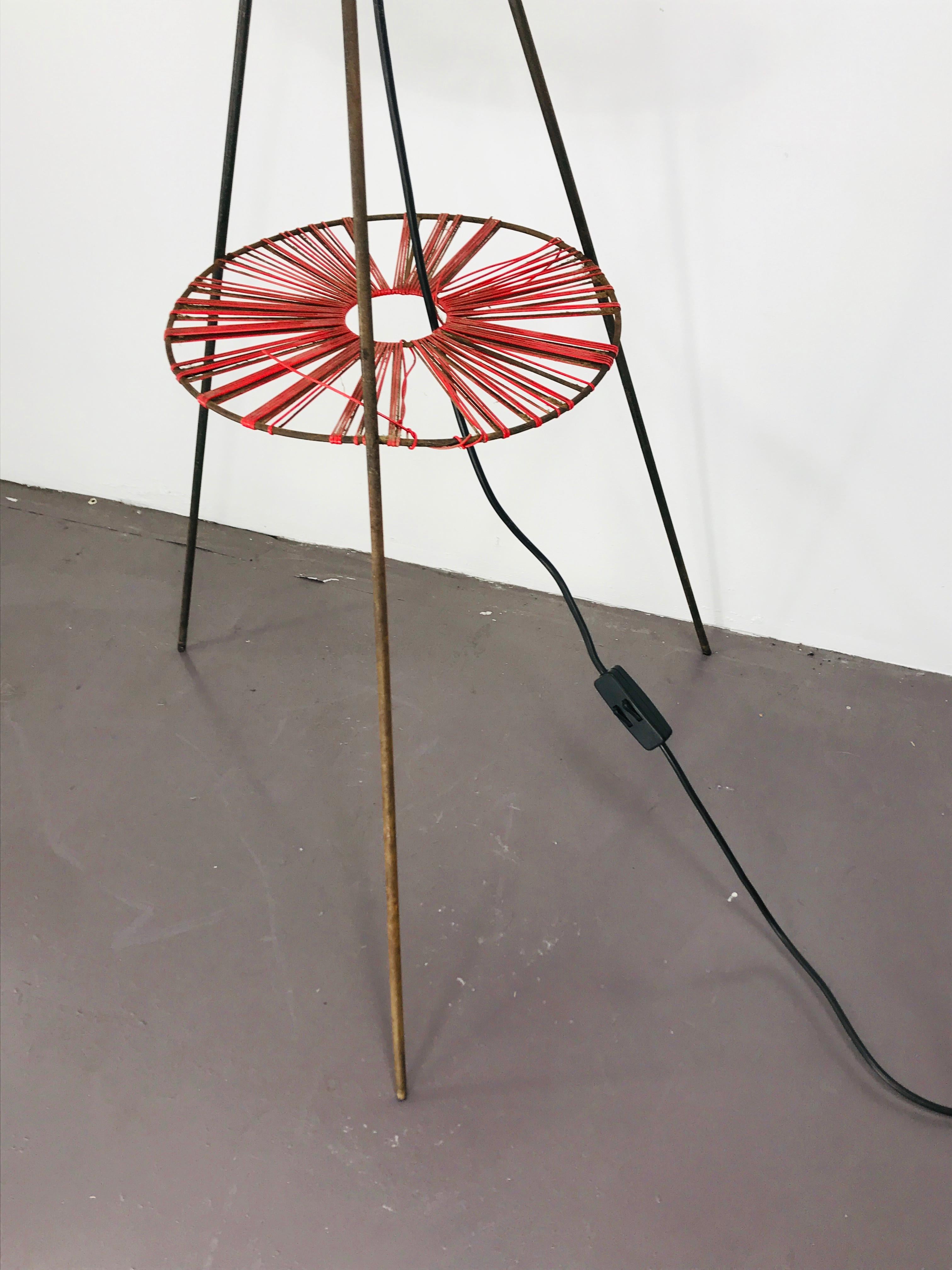 Midcentury Italian Floor Lamp in Glass and Metal Red and Blue Light, 1950 For Sale 1