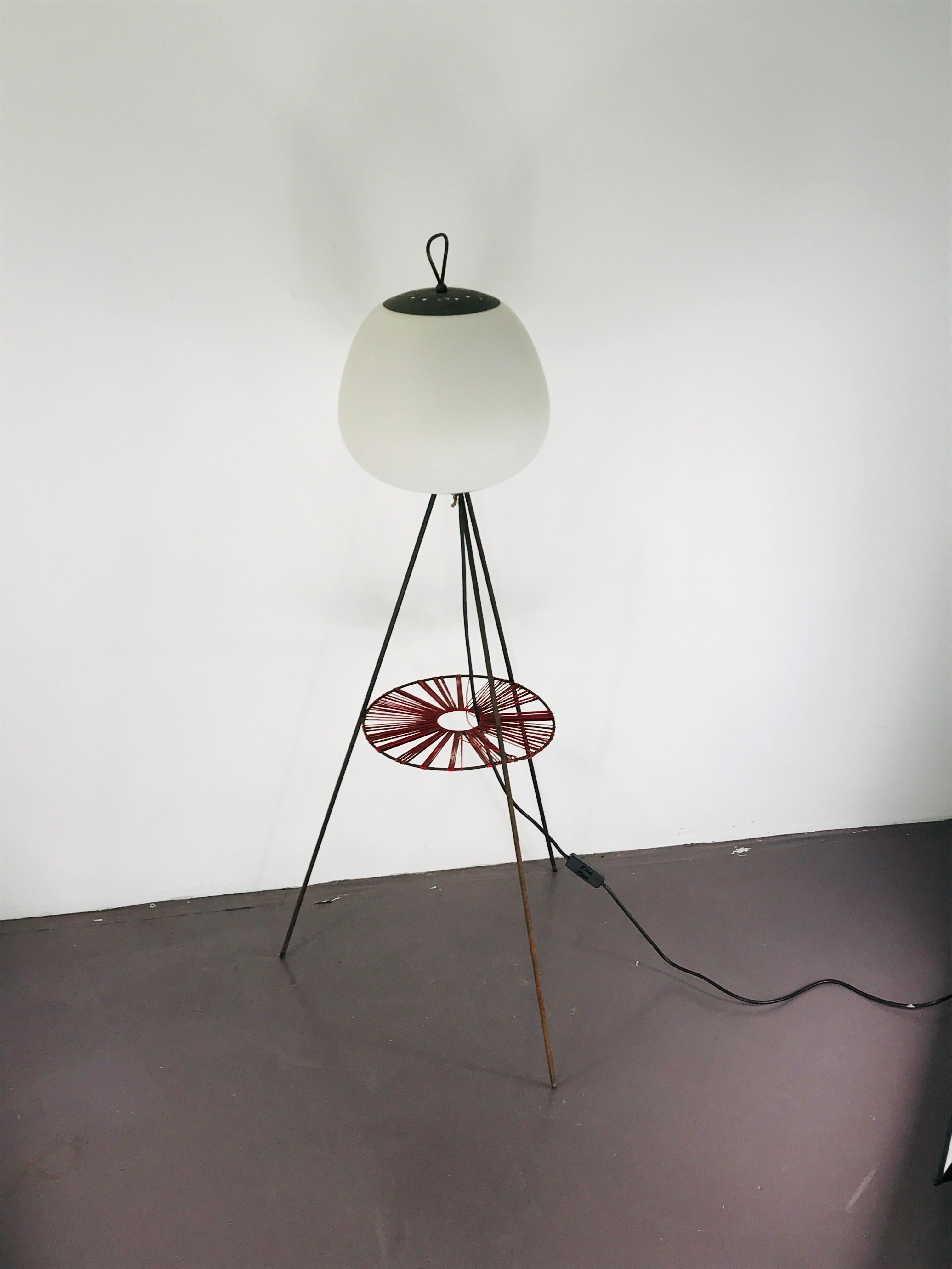 Midcentury Italian Floor Lamp in Glass and Metal Red and Blue Light, 1950 For Sale 2