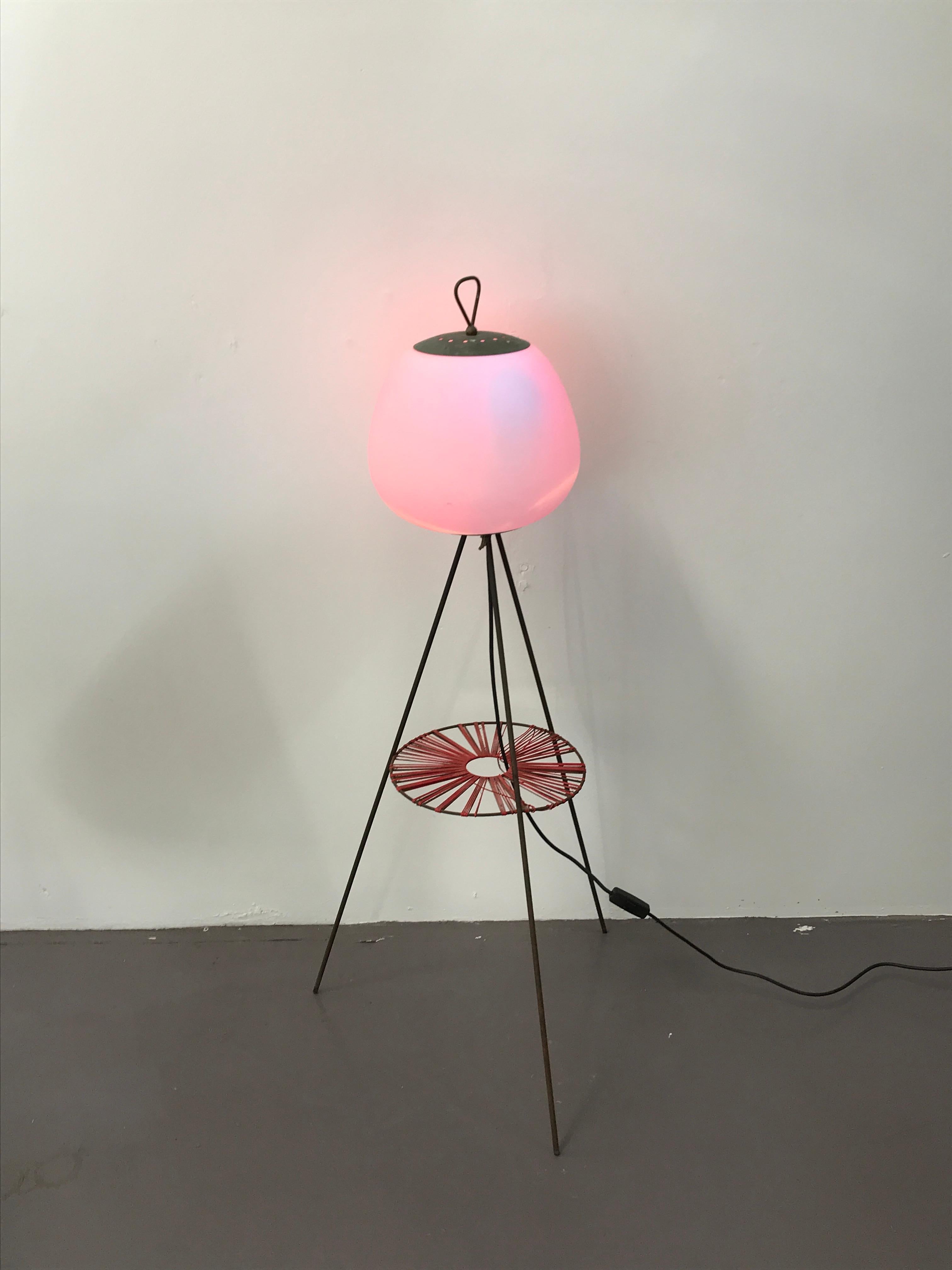 Midcentury Italian Floor Lamp in Glass and Metal Red and Blue Light, 1950 For Sale 3