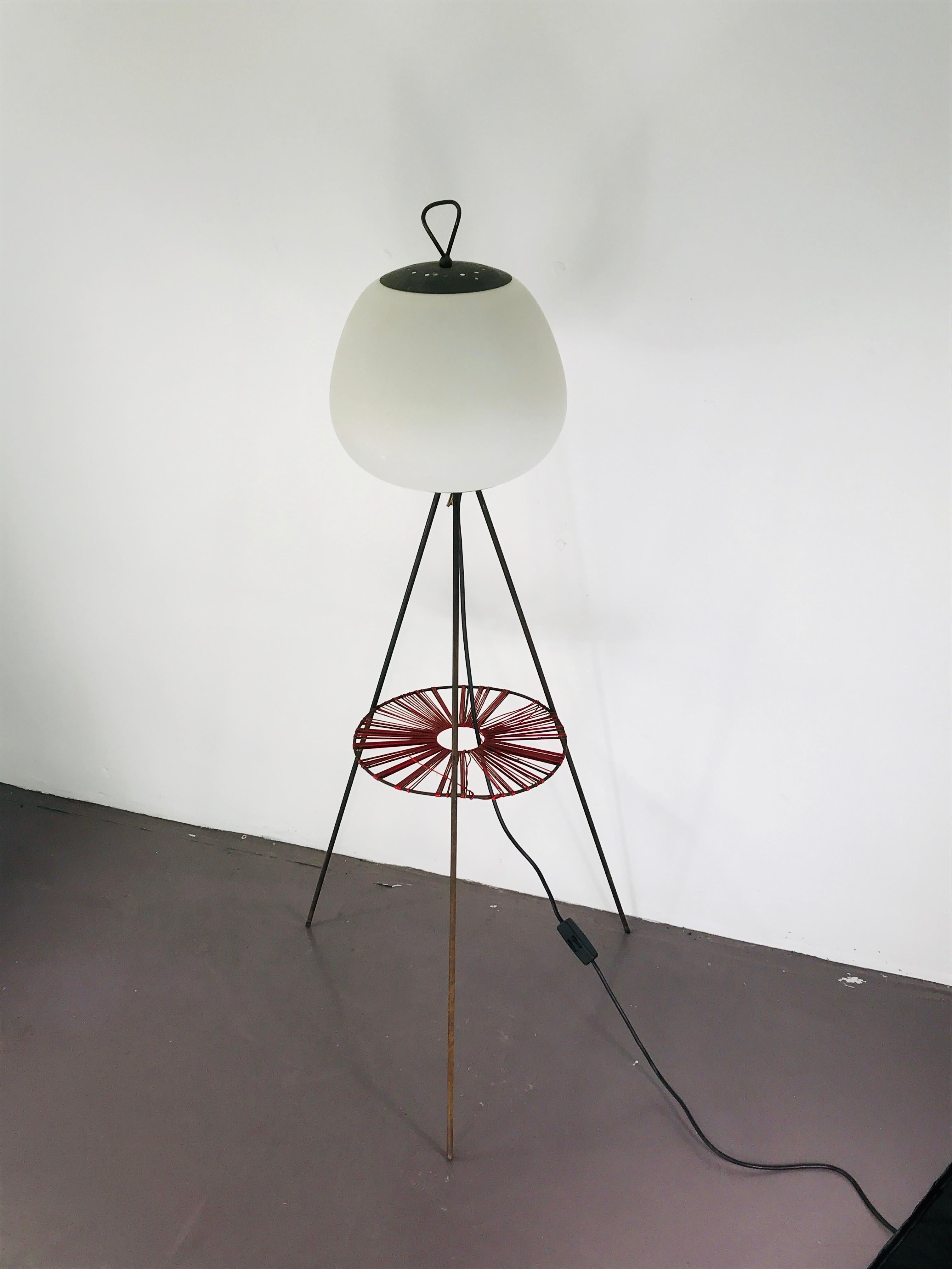 Midcentury Italian Floor Lamp in Glass and Metal Red and Blue Light, 1950 For Sale 4