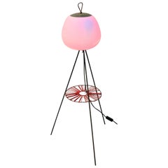 Midcentury Italian Floor Lamp in Glass and Metal Red and Blue Light, 1950