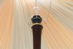 Midcentury Italian Floor Lamp Mahogany Brass Gold Italian Design Fabric Dome