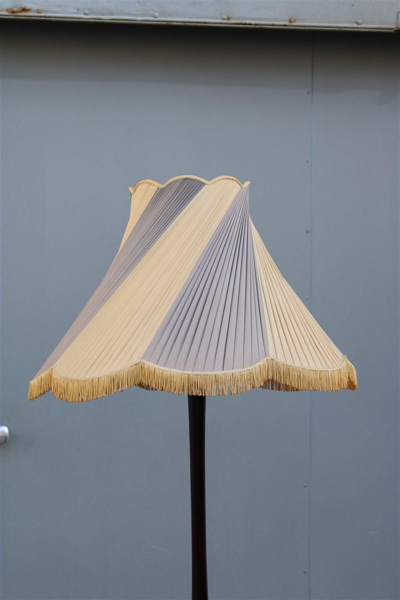Mid-Century Modern Midcentury Italian Floor Lamp Mahogany Brass Gold Italian Design Fabric Dome For Sale