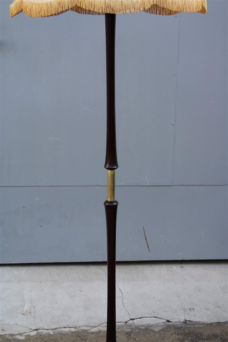 Midcentury Italian Floor Lamp Mahogany Brass Gold Italian Design Fabric Dome In Good Condition For Sale In Palermo, Sicily