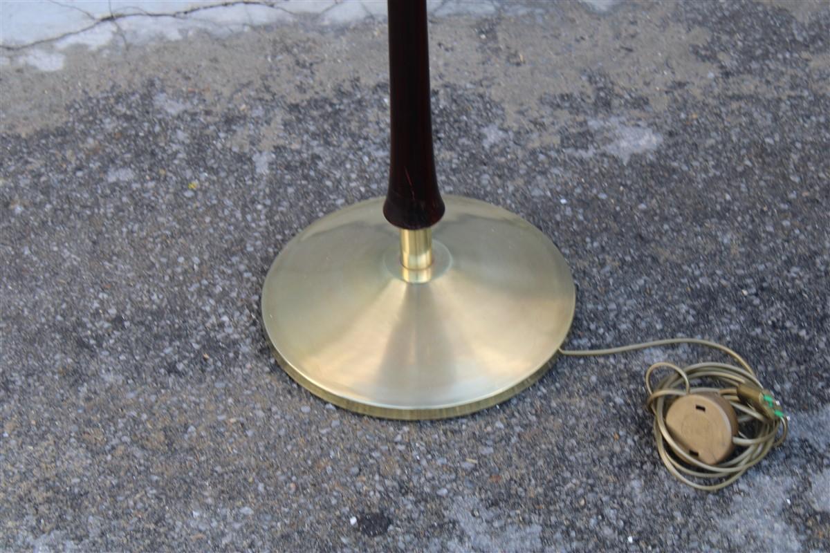 Mid-20th Century Midcentury Italian Floor Lamp Mahogany Brass Gold Italian Design Fabric Dome For Sale