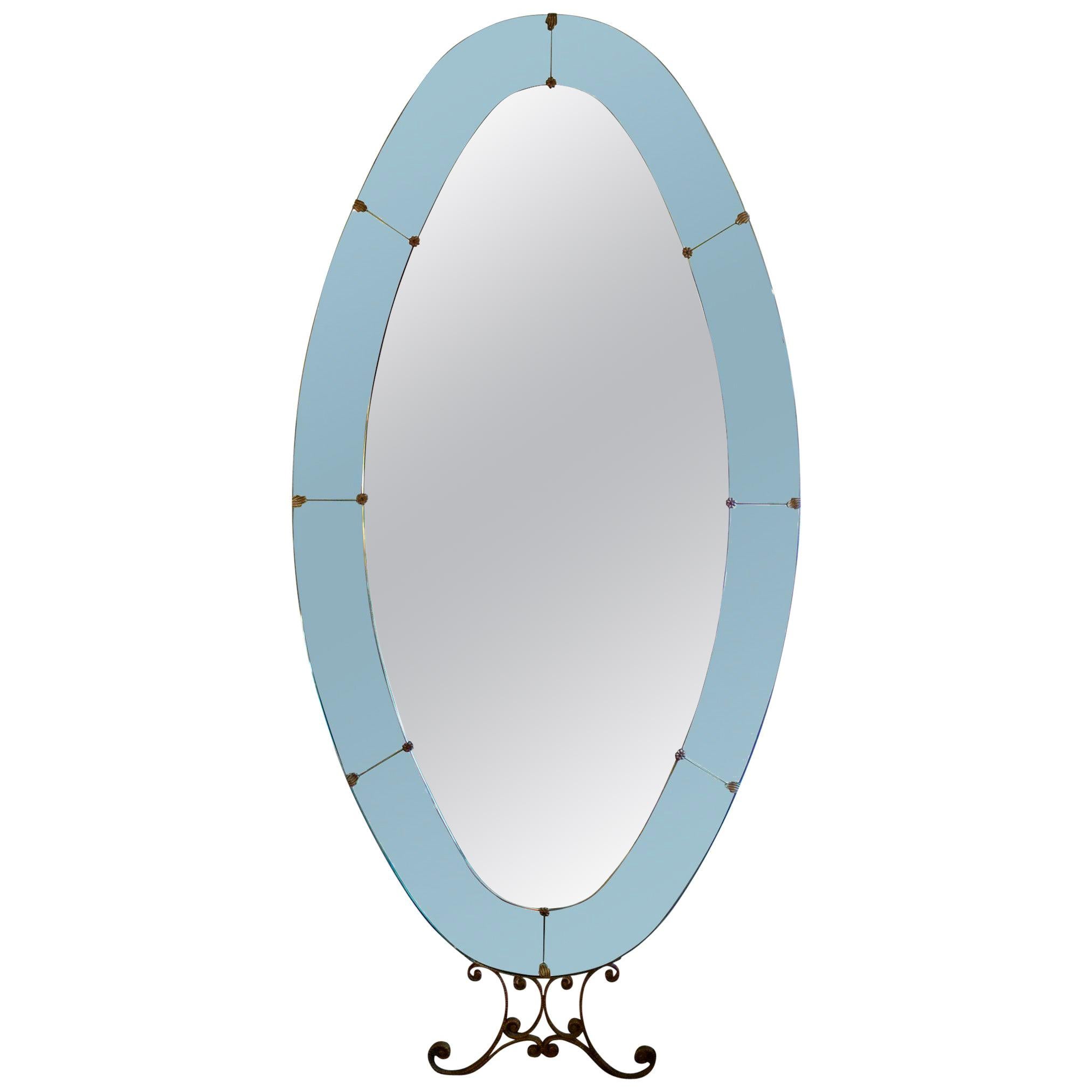 Mid-Century Italian Floor-Standing Mirror with Blue Border, Attributed to Colli 8