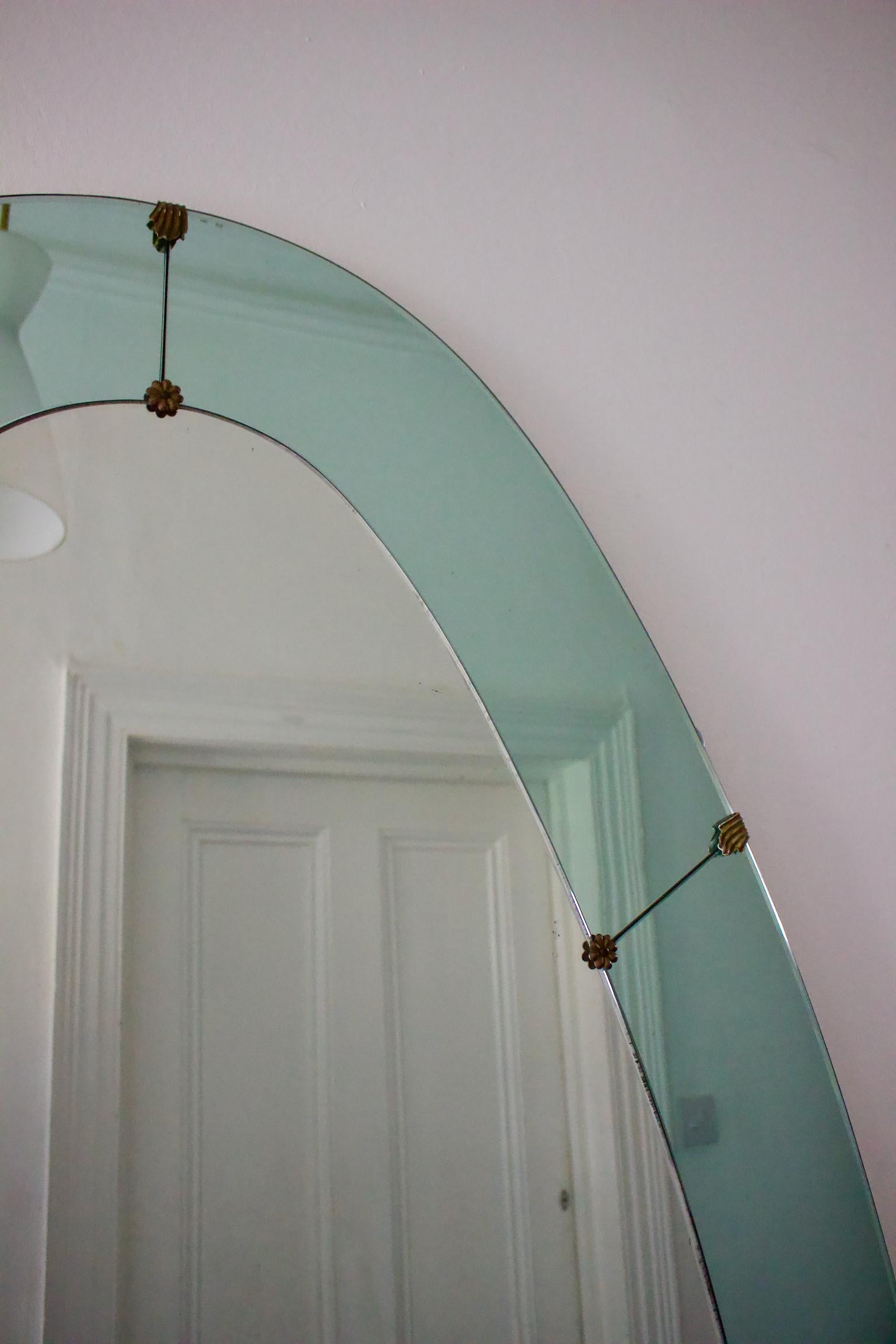 Mid-Century Modern Mid-Century Italian Floor-Standing Mirror with Blue Border, Attributed to Colli