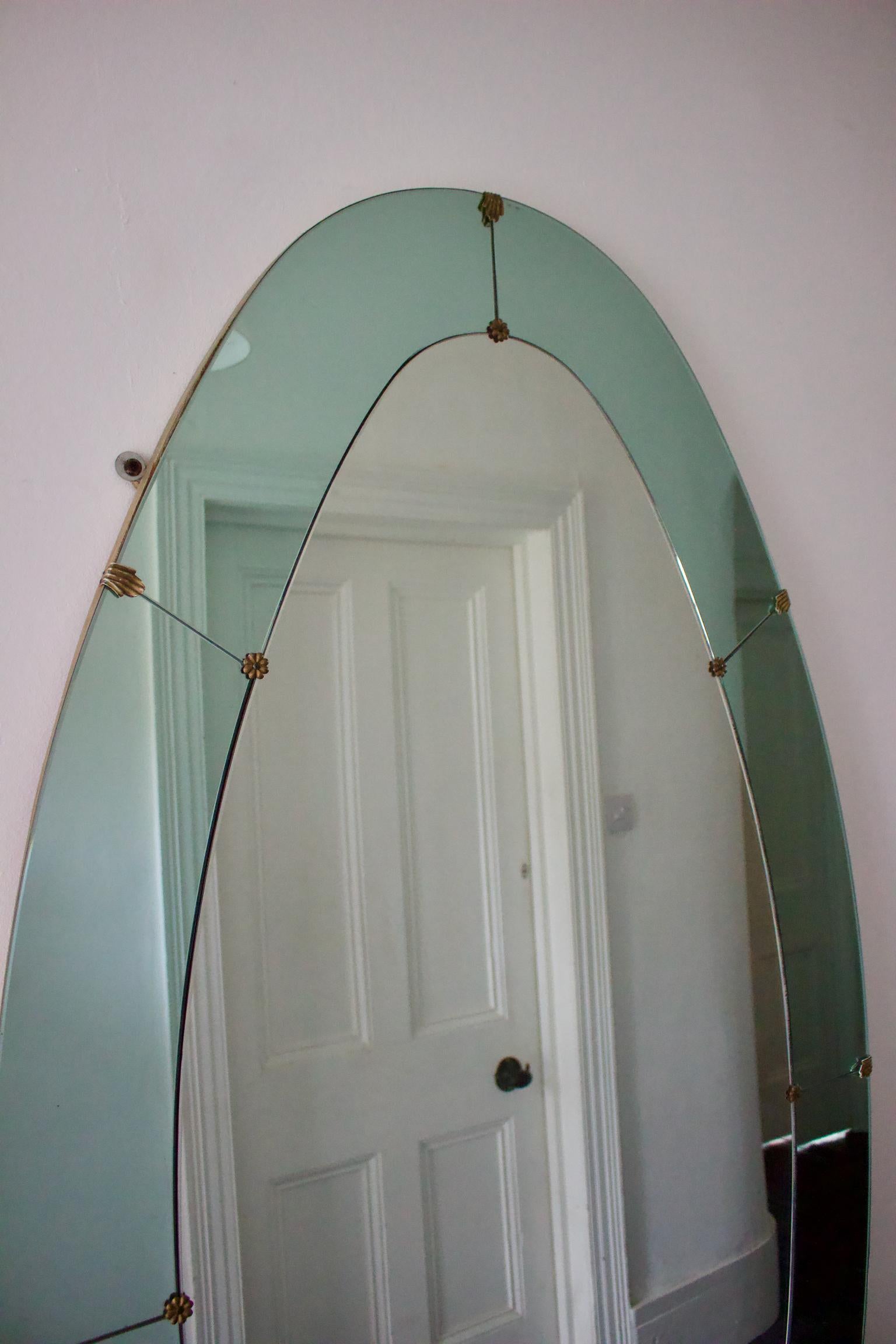 Mid-Century Italian Floor-Standing Mirror with Blue Border, Attributed to Colli In Good Condition In London, GB
