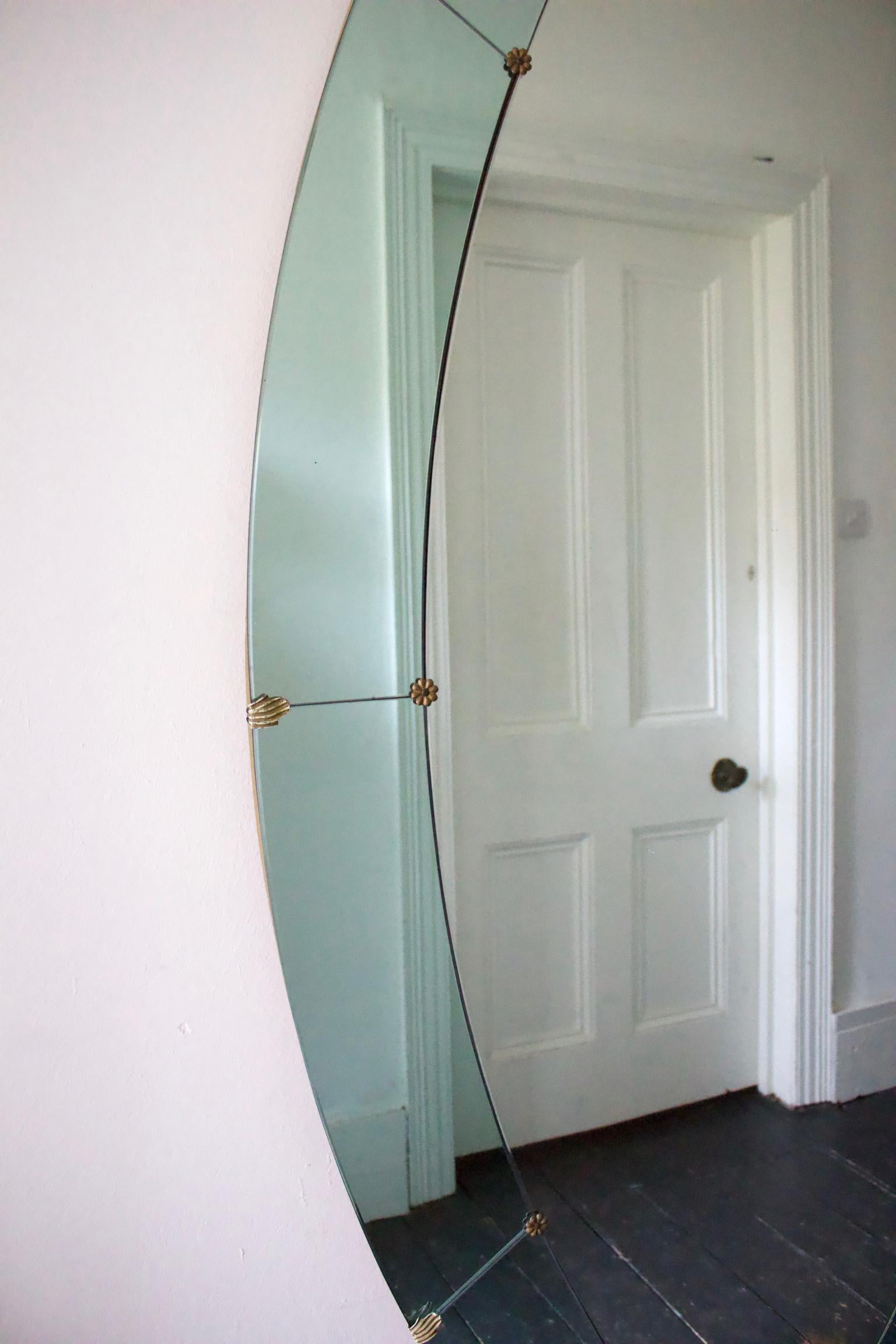Metal Mid-Century Italian Floor-Standing Mirror with Blue Border, Attributed to Colli
