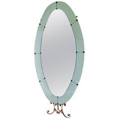 Retro Mid-Century Italian Floor-Standing Mirror with Blue Border, Attributed to Colli