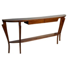 Mid Century Italian Florentine Demilune Two Drawers Console